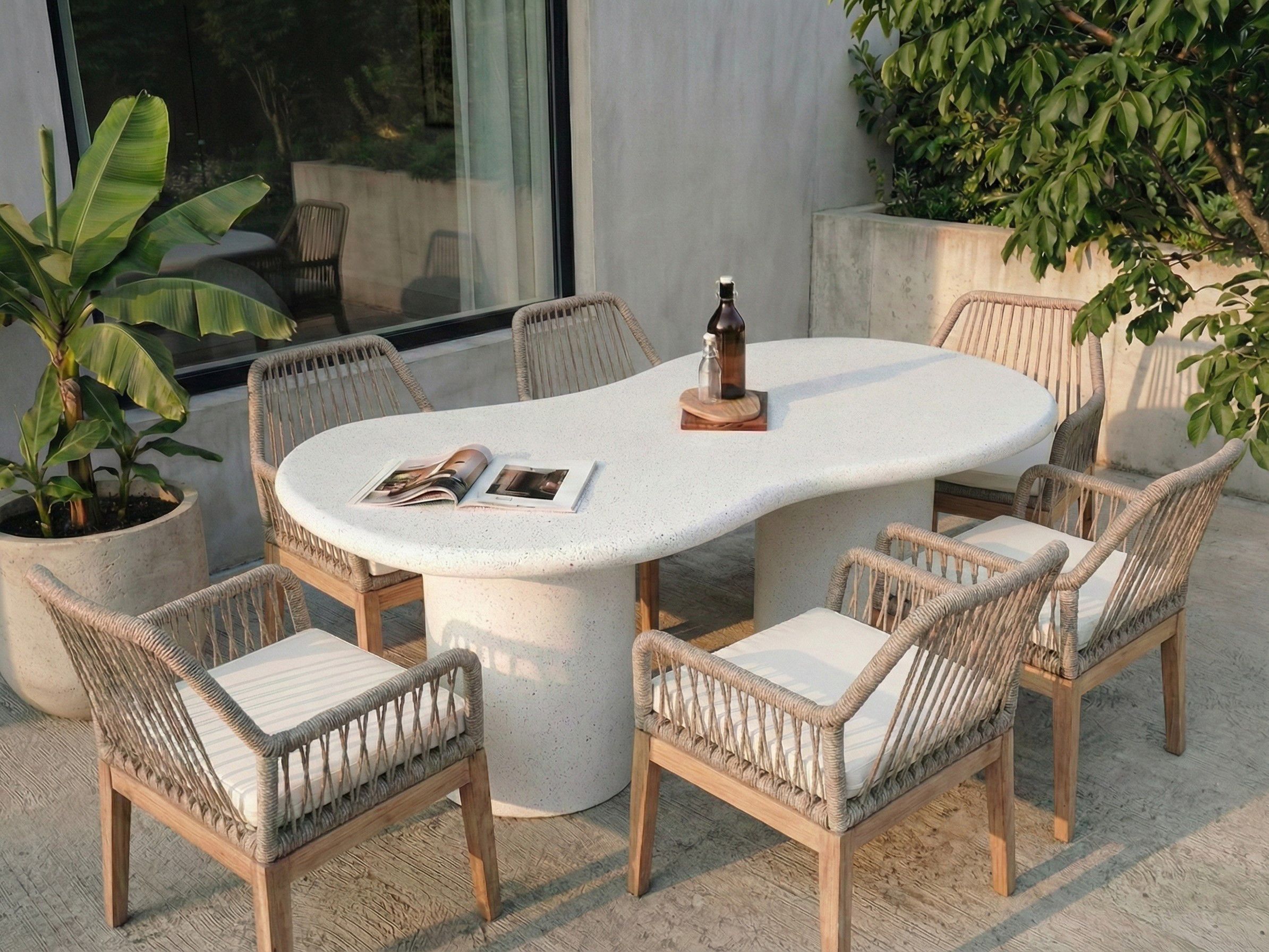 Garden Dining Table SIRMIONE 200 cm 110 cm Terrazzo Effect White Terrazzo