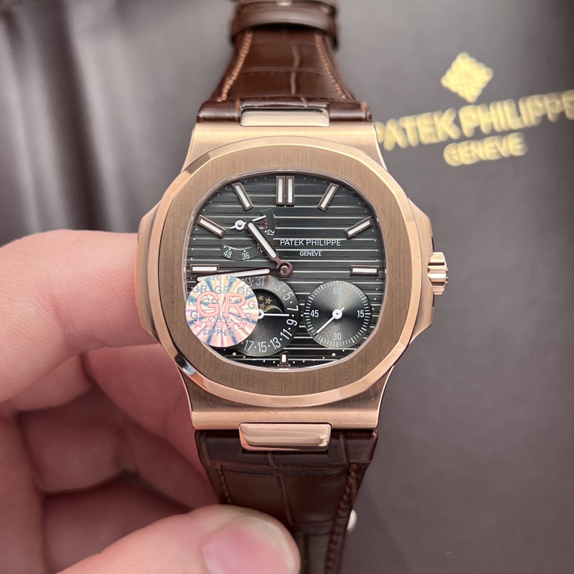 Patek Philippe Replica Watch Nautilus 5712R Brown Leather Strap GR Factory 40mm - Elite Watch Atelier