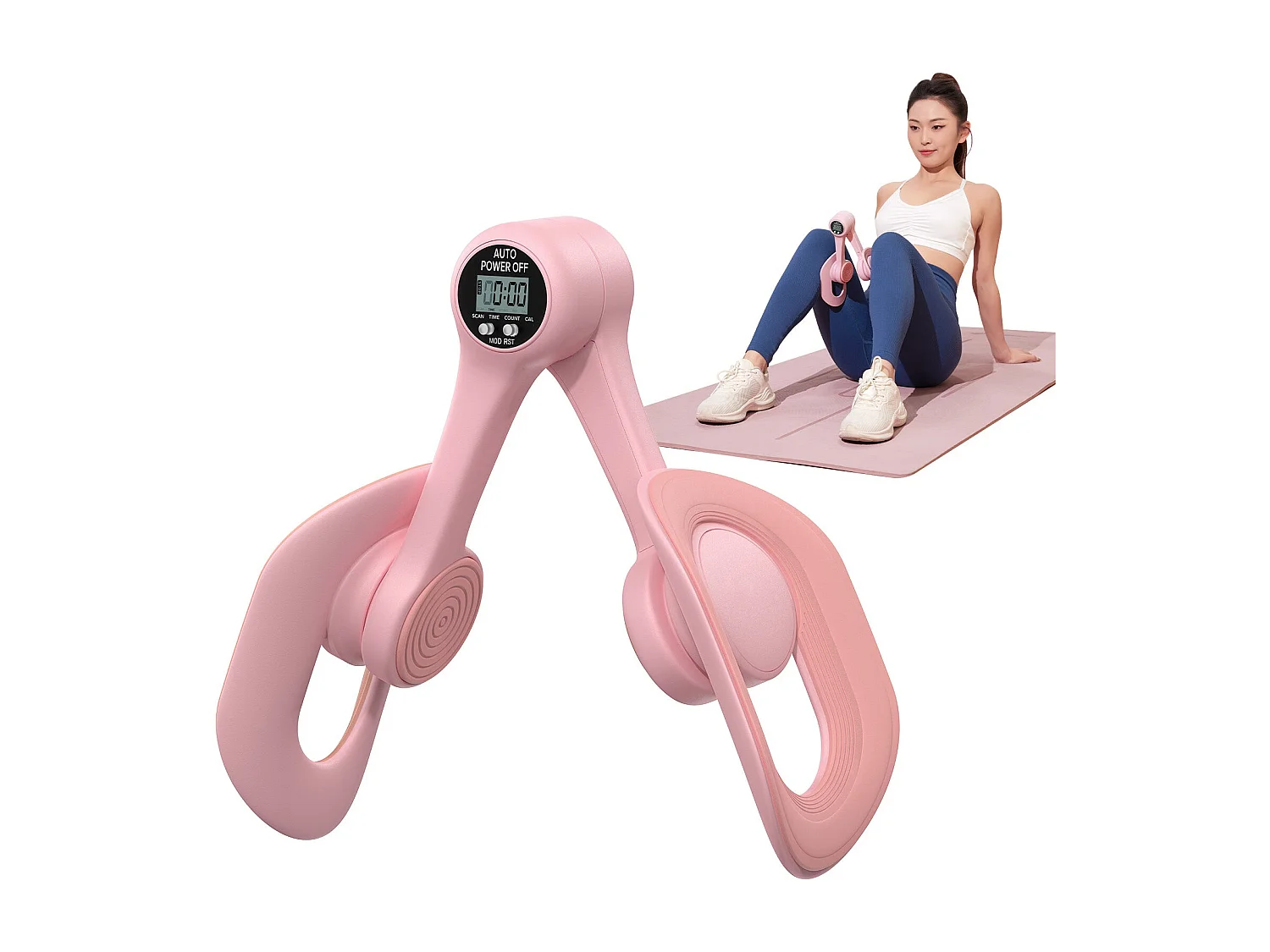 LEG TRAINER MERACH, Appareil cuisses adducteurs pectoraux 360° avec compteur, renforcement pelvien, post-accouchement, Portable Rose