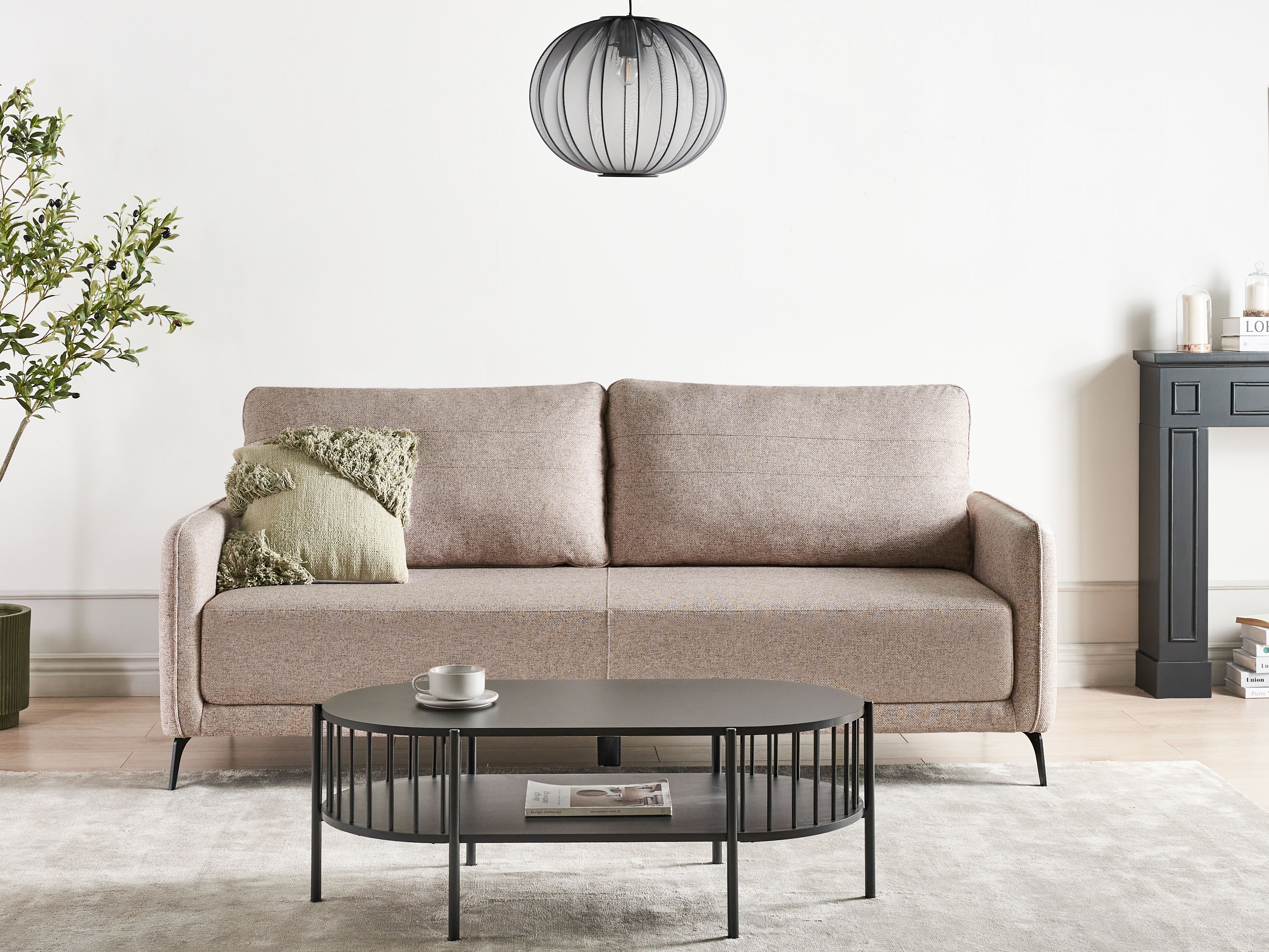Sofa Bed 3 Seater HEMING Fabric Light Brown