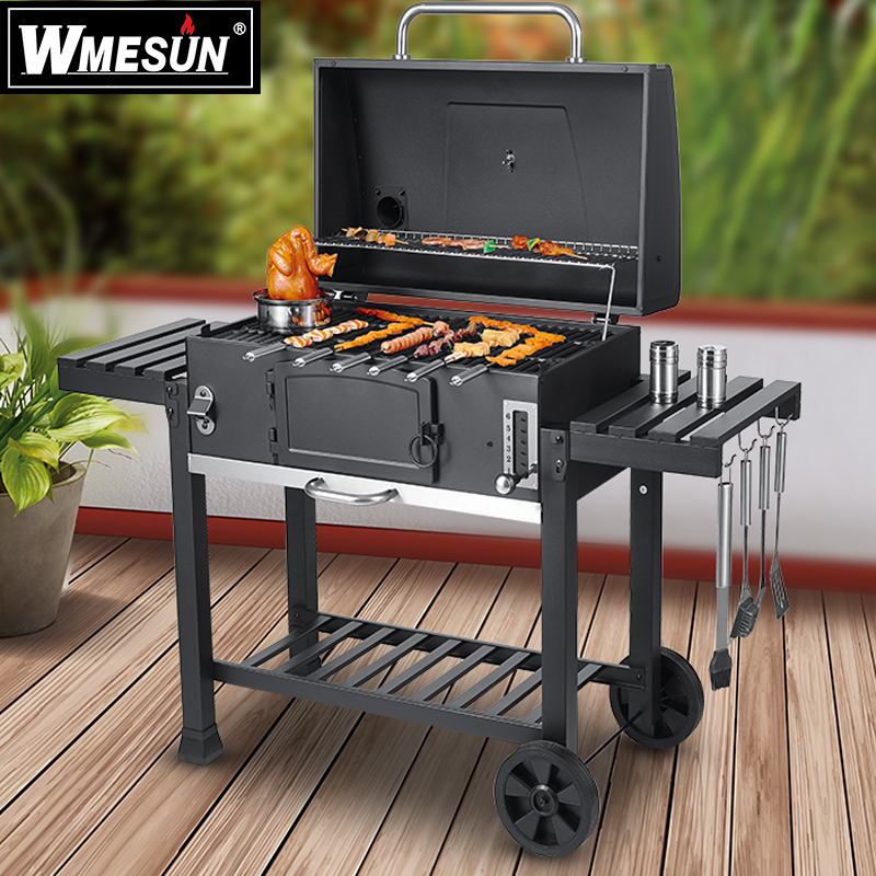 American Large Cast Iron Charcoal BBQ Grill Korean Style Premium Portable House Barbecue with Powder Coating