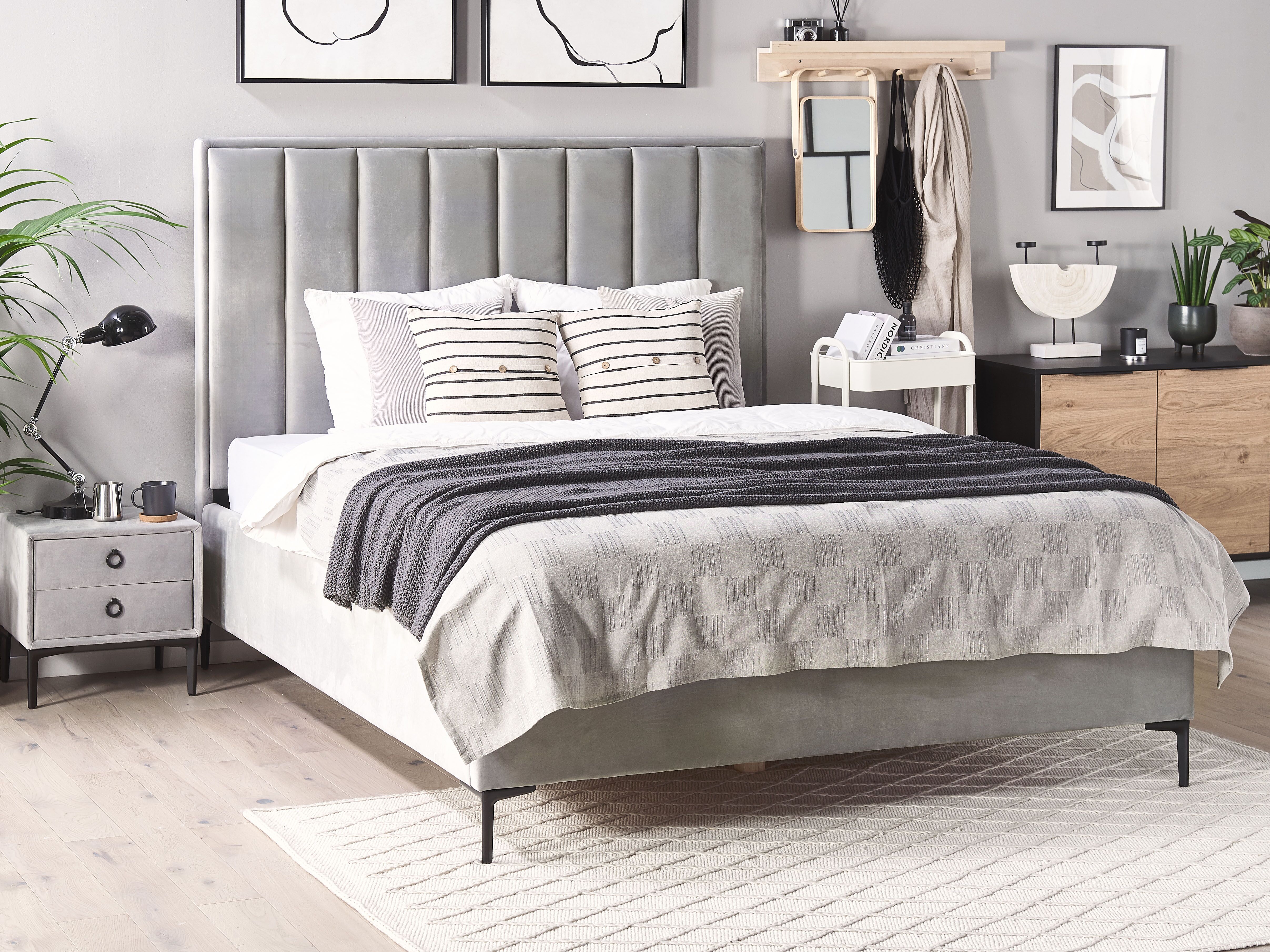 Bedroom Set Velvet SEZANNE 180 x 200 cm (EU Super King) Light Grey