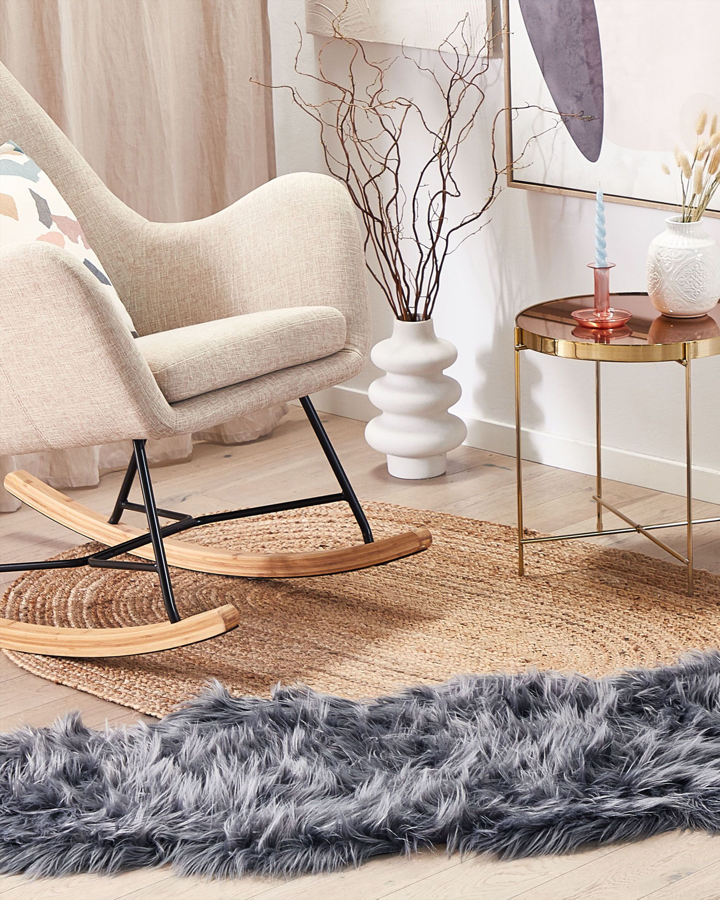 Faux Fur Rug MAMUNGARI Dark Grey 60 x 180 cm