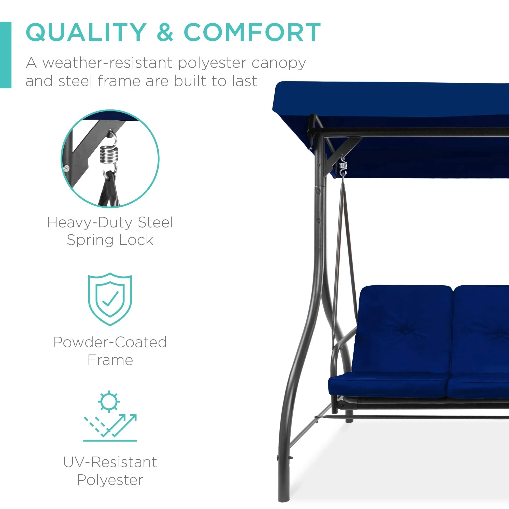 3-Seat Outdoor Large Converting Canopy Swing Glider - Image 8