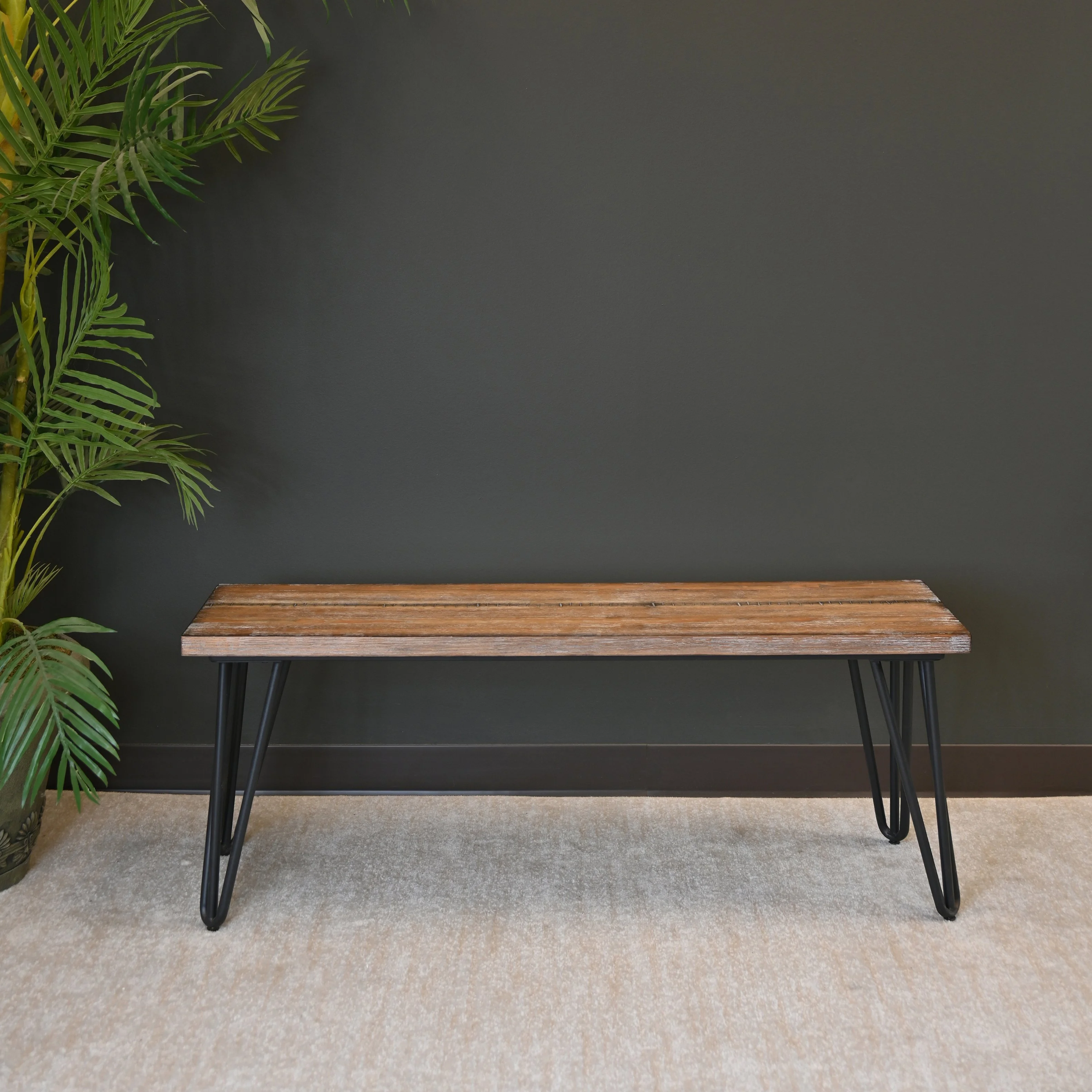 Roundhill Furniture Aryven Industrial Wood Dining Bench, Rustic Dark Pine Finish