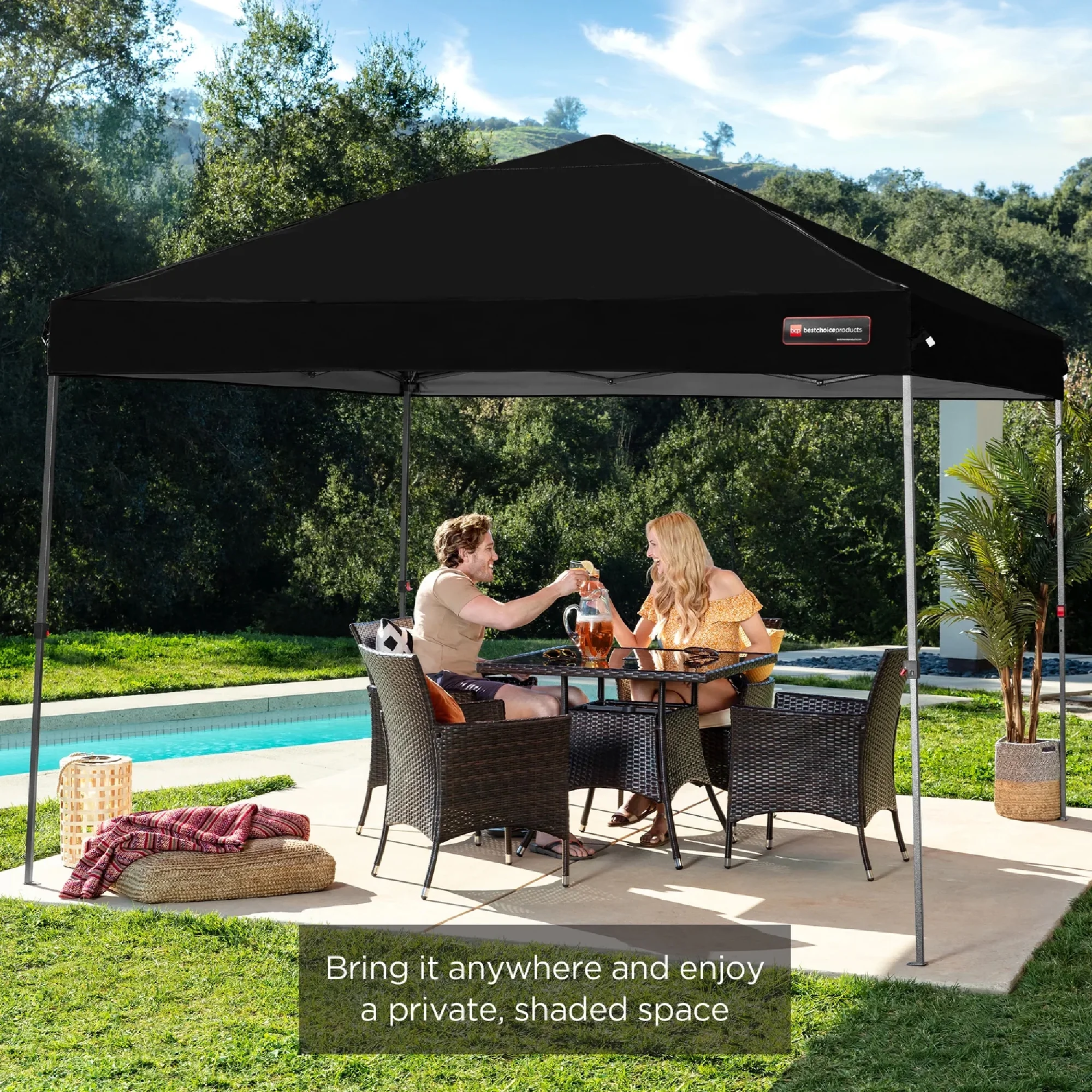 Best Choice Products 10x10ft Easy Setup Pop Up Canopy w/ 1-Button Setup, Wheeled Case, 4 Weight Bags - White - Image 278