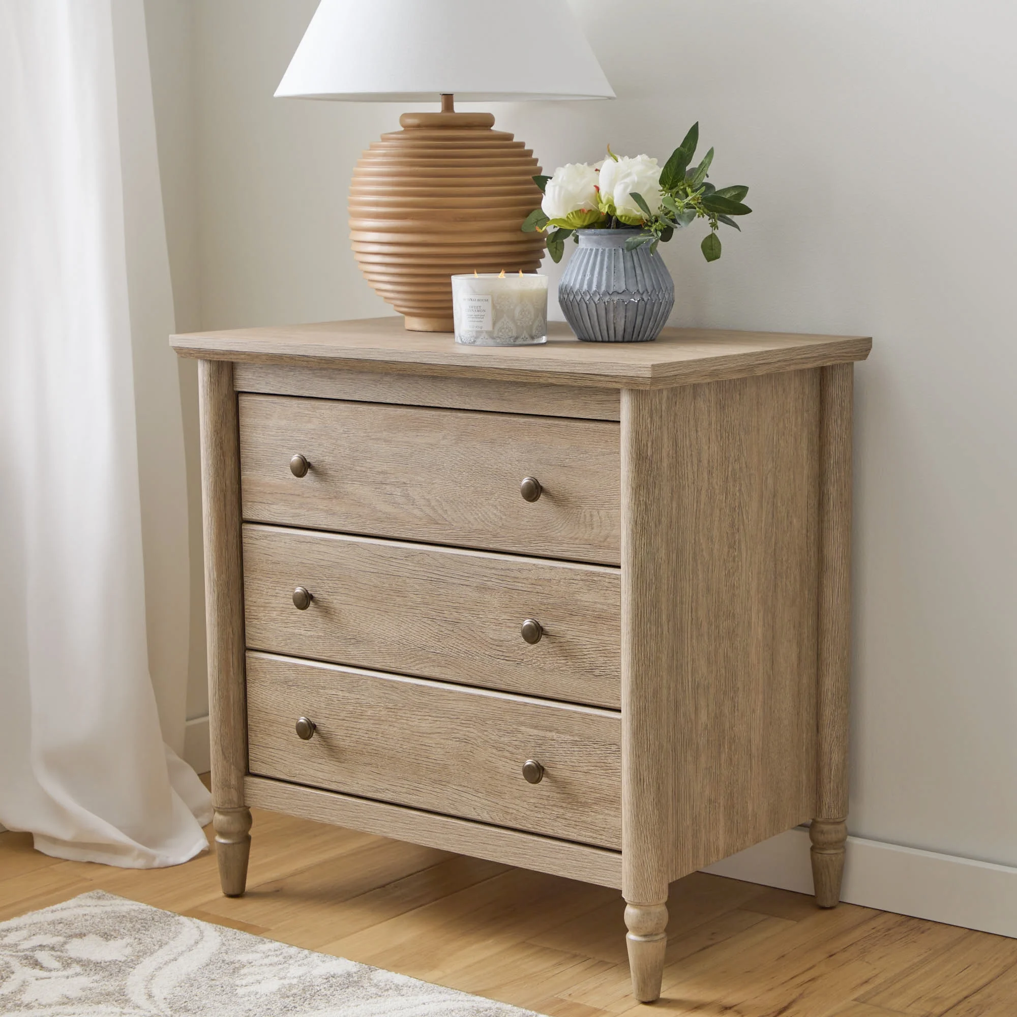 My Texas House Monroe 3 Drawer Nightstand with USB, Brushed Oak Finish - Image 12