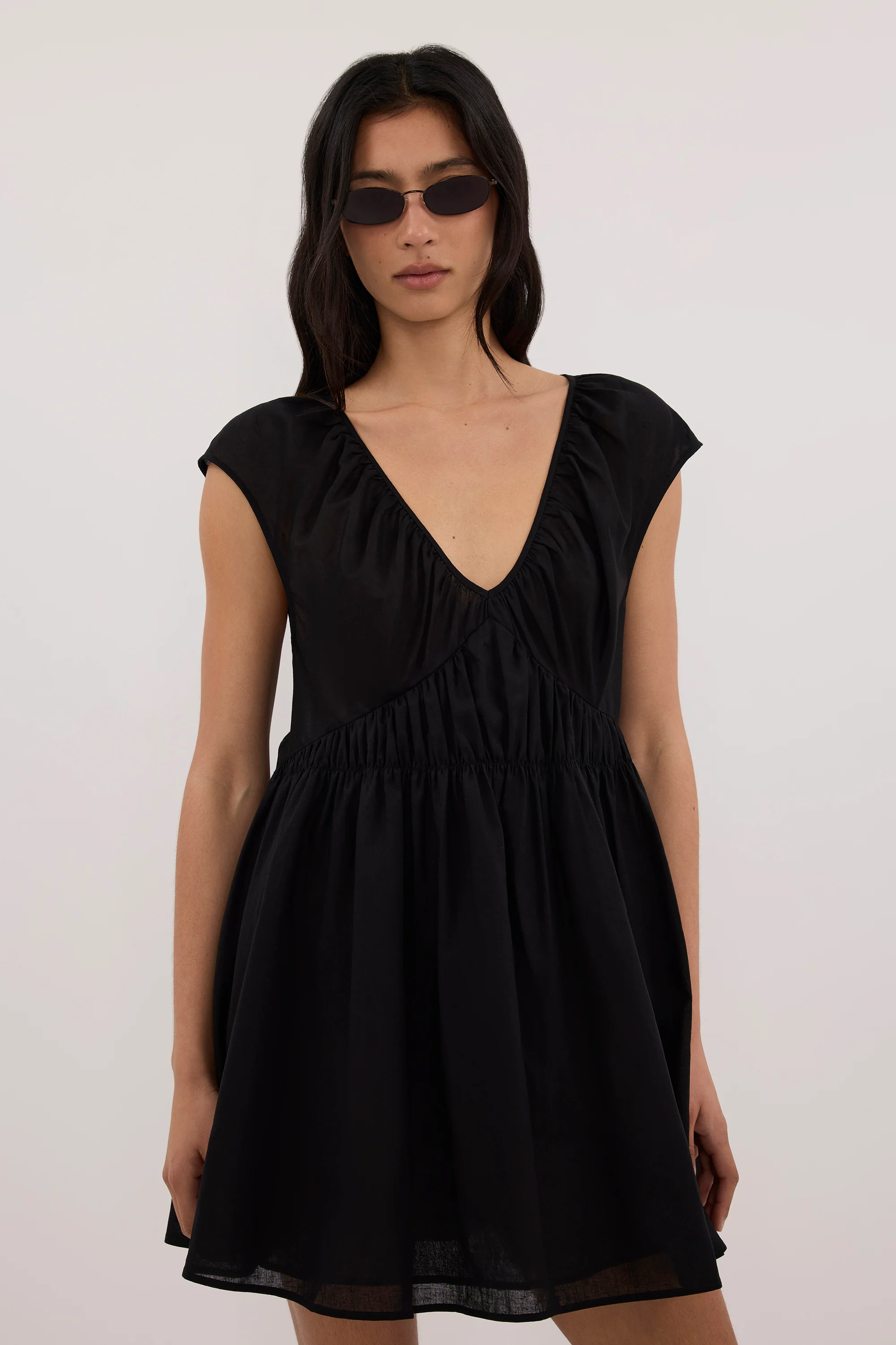 BILLIE BLACK LINEN BLEND MINI DRESS