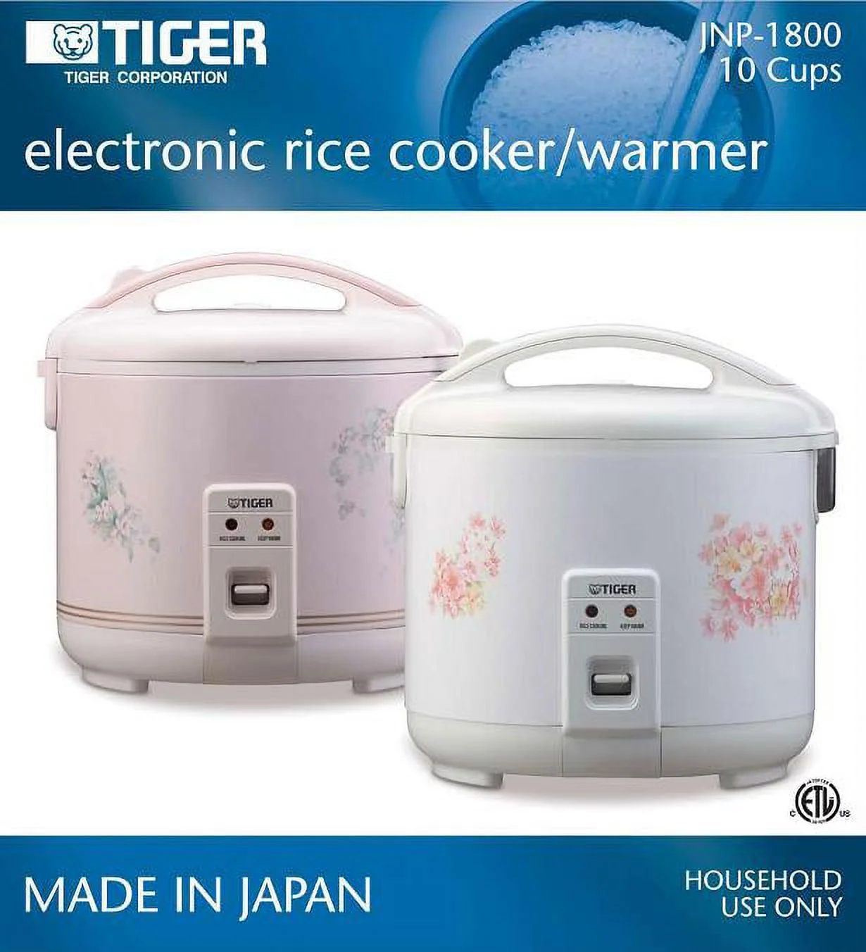 Tiger JNP-1800 10-Cup Floral White Rice Cooker & Warmer - Image 2