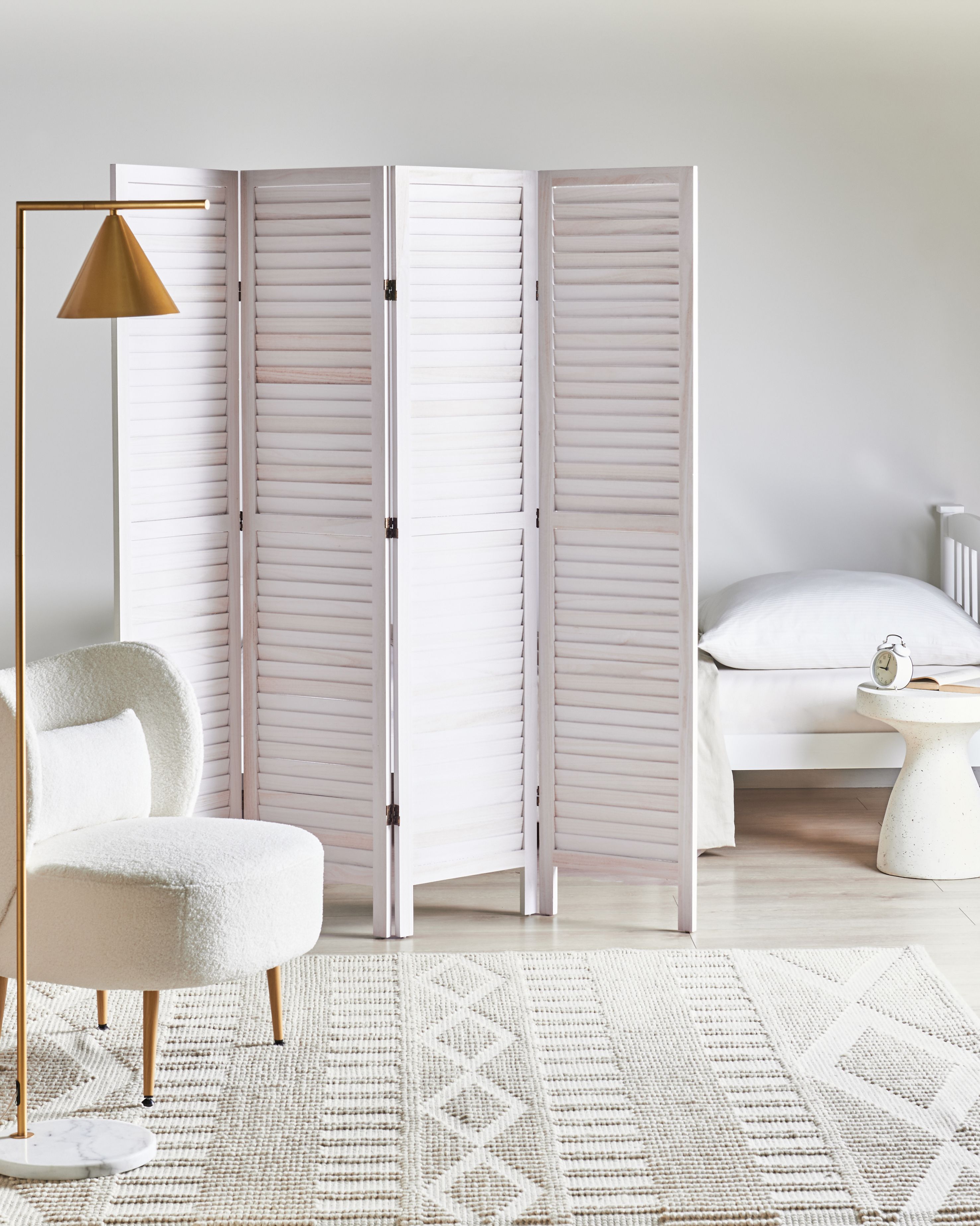 4 Panel Room Divider AVENES Off-White 163 cm 170 cm