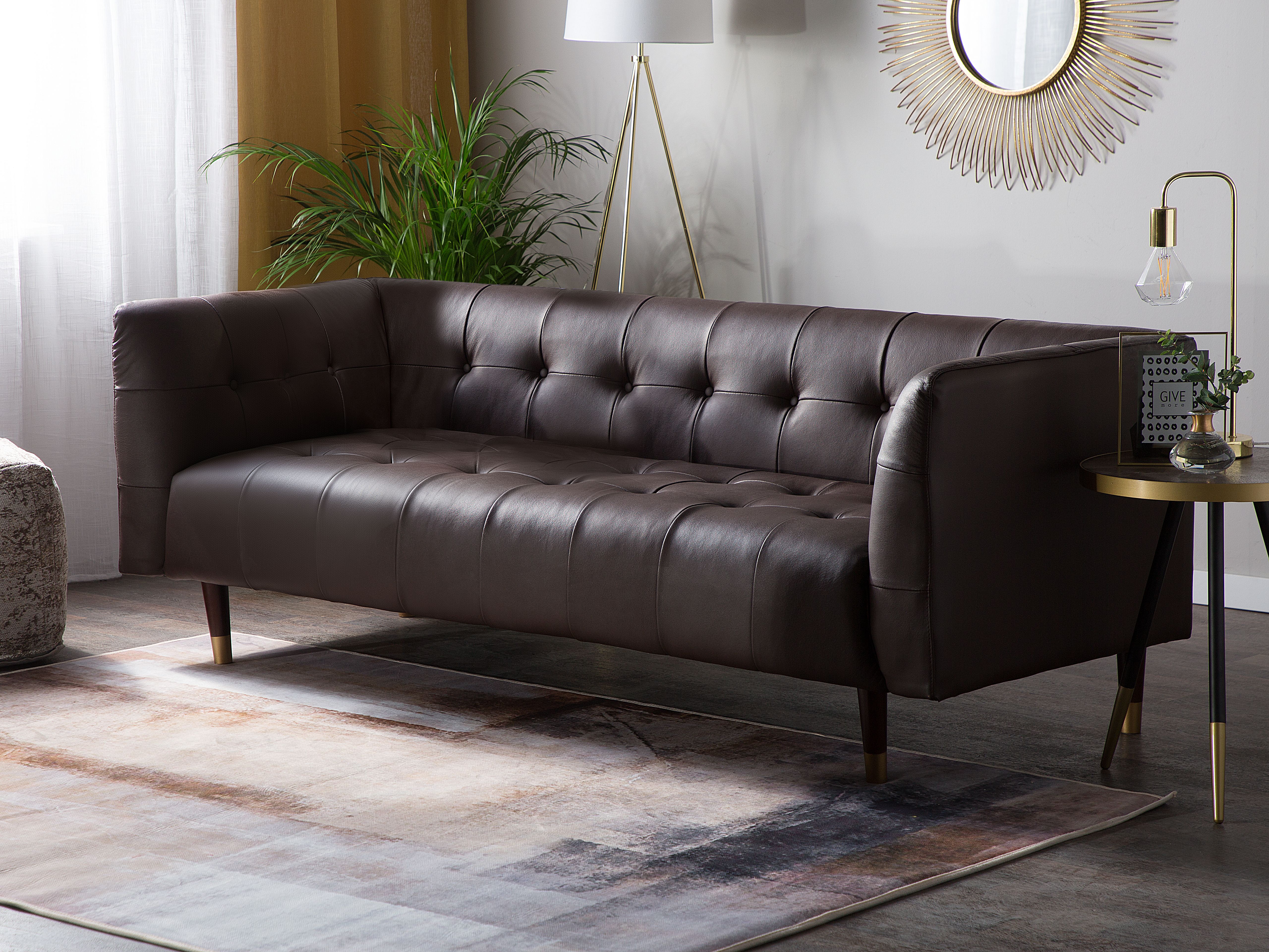 Sofa 3 Seater BYSKE Leather Dark Brown