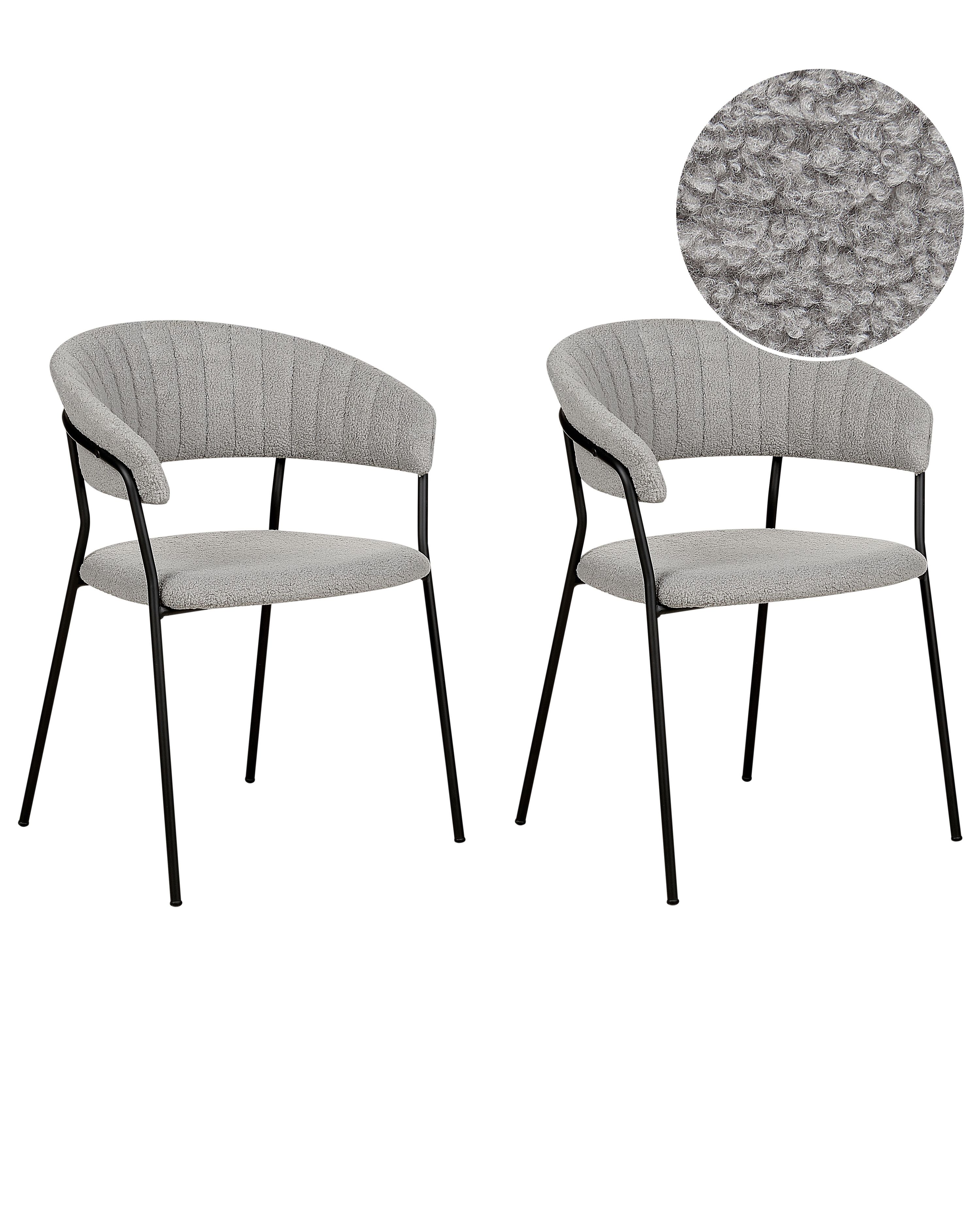 Set of 2 Dining Chairs MARIPOSA Boucle Grey