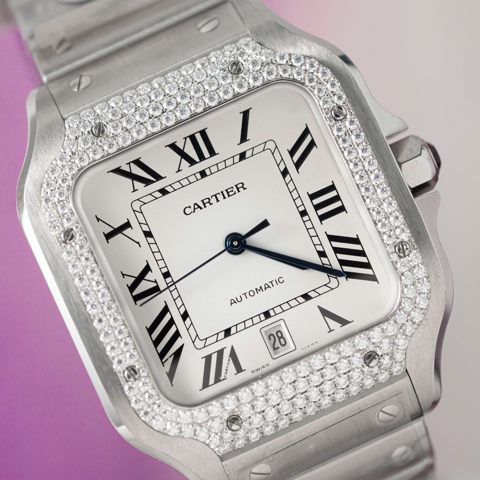 Cartier Replica 11 Watch Santos Moissanite Diamond Bezel White Dial BV Factory 39.8mm - Top club