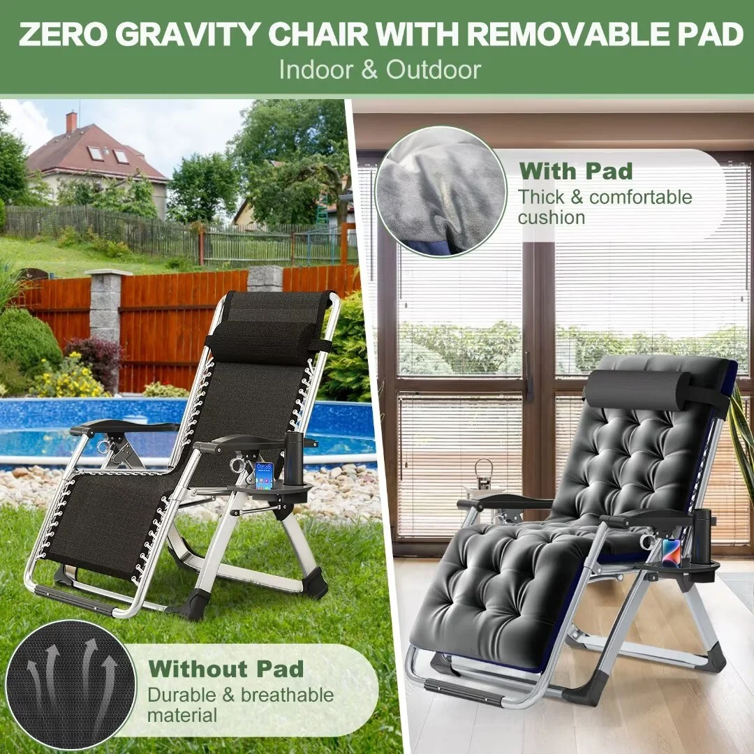 NAIZEA 2 Pack Zero Gravity Chair, Foldable Portable Lawn Recliner with Cushion, Headrest, Cup Holder, Black - Image 71