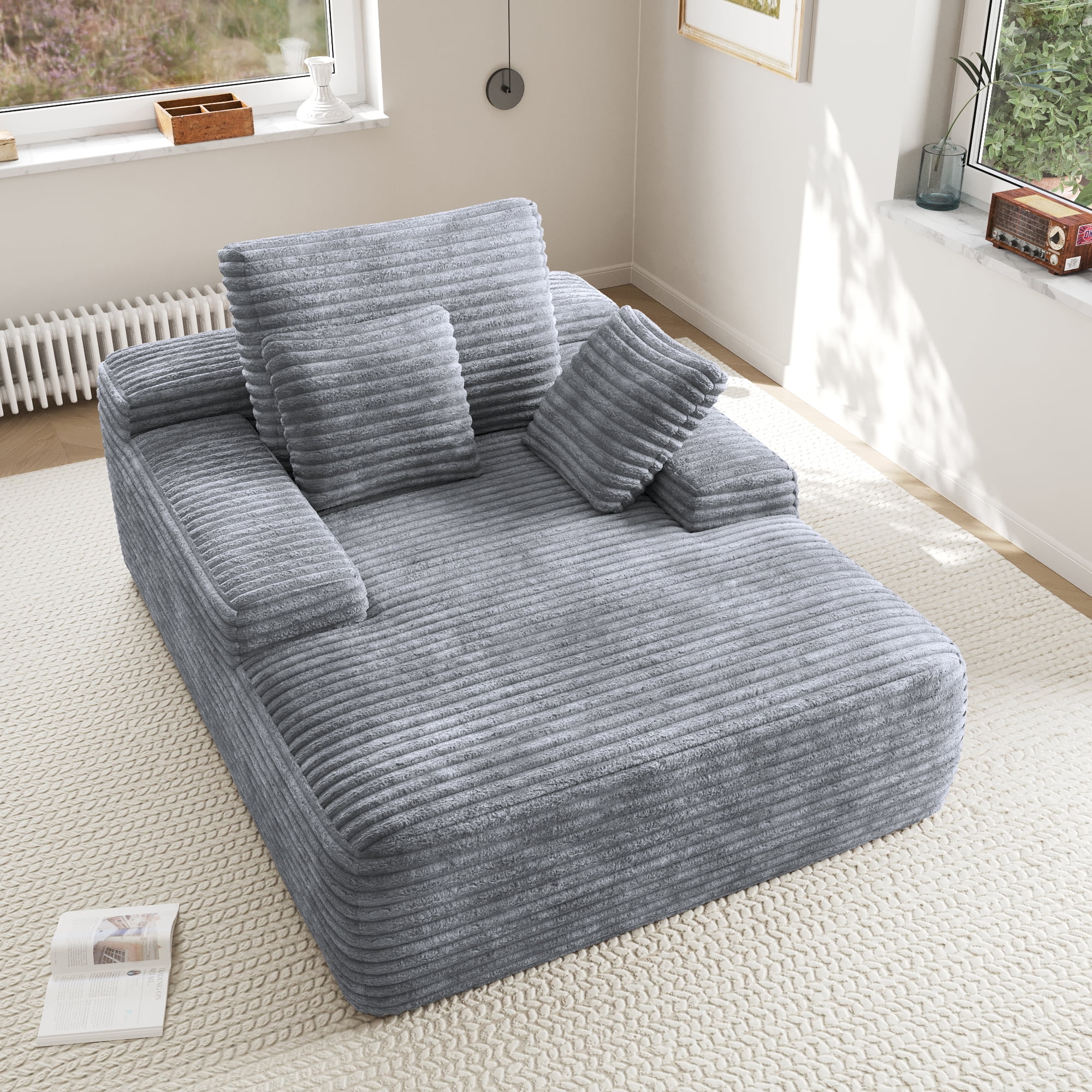 Sodrens Oversized Chaise Lounge Chair Indoor,Upholstered Sofa Bed with Throw Pillows and Armrests,Sleeper Chair for Living Room,Bedroom,Brown,Corduroy - Image 39
