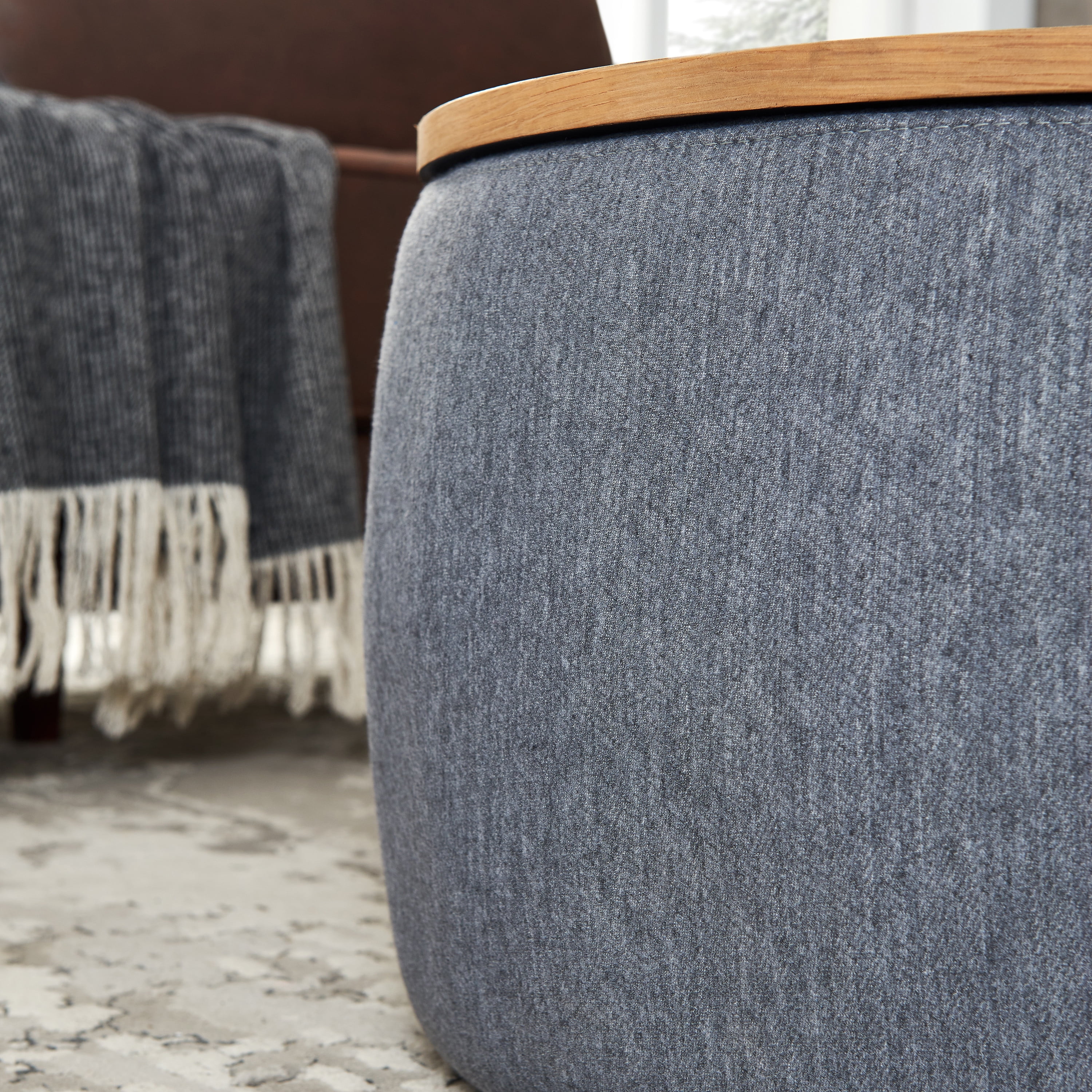 BTMWAYRound Coffee Table, 2 in 1 Round Storage Ottoman with Reversible Lid Tray, Upholstered Round Storage Ottoman Coffee Table with Storage, Footstool End Table for Living Room, Bedroom, Light Gray - Image 17