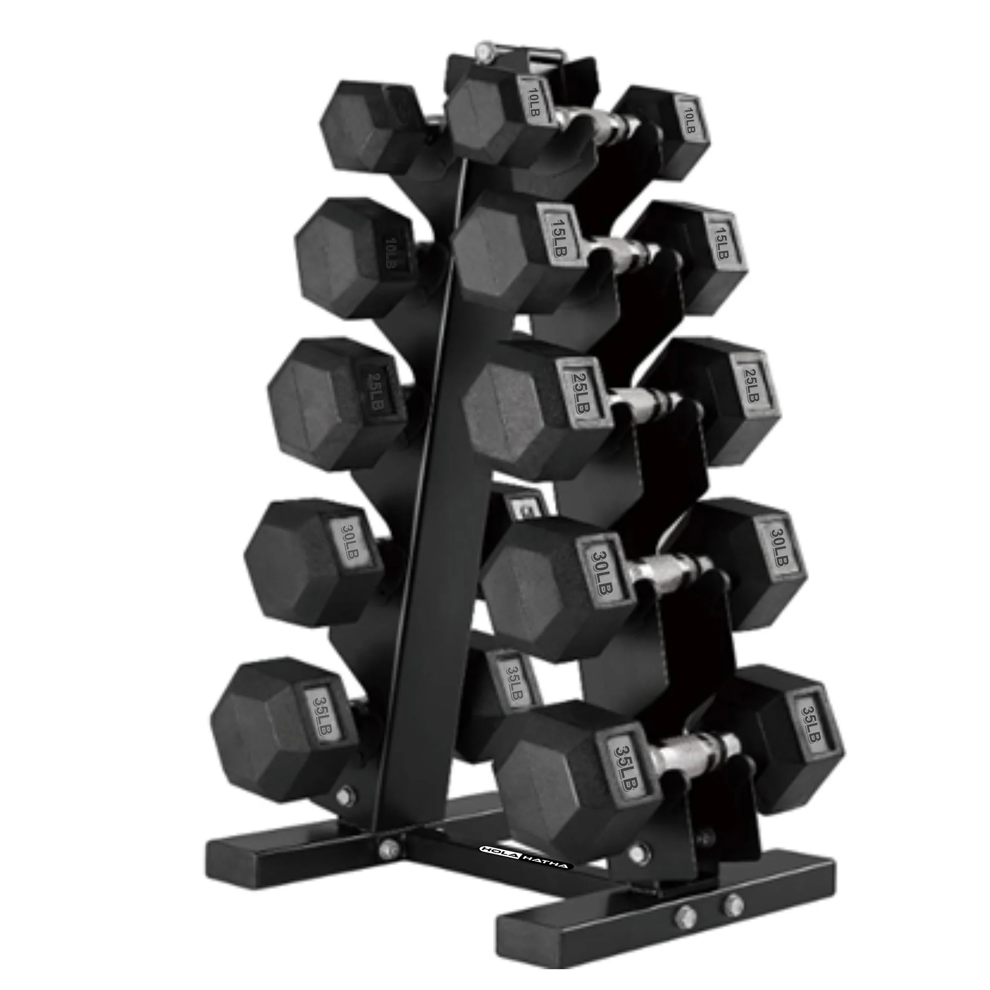 HolaHatha 10, 15, 25, 30, & 35 Pound Hexagonal Dumbbell Weight Set w/Rack - Image 11