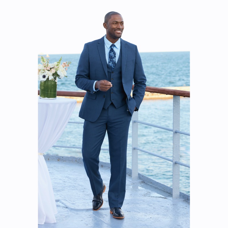 3-Piece Pinstripe Men’s Suit with Jacket, Pants and Contrasting Vest - MIDNIGHT VELVET CATALOG