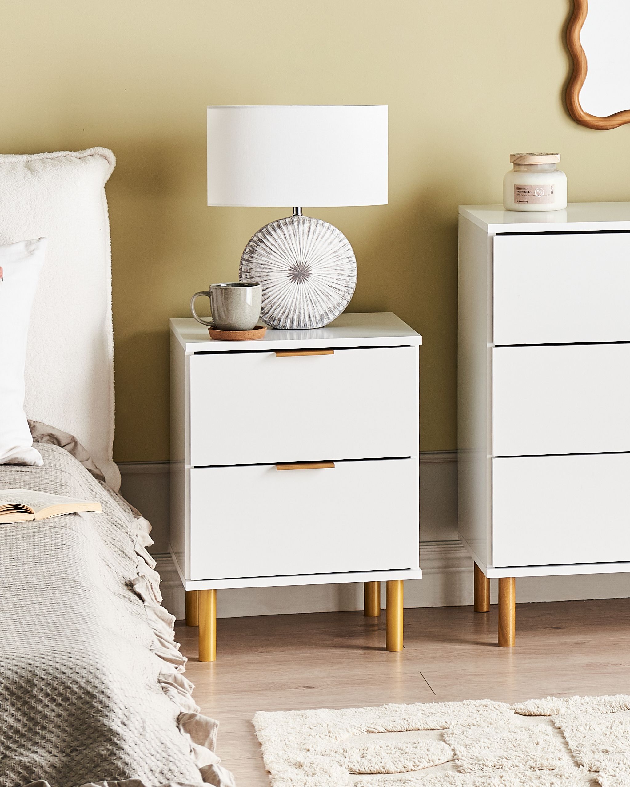 2 Drawer Bedside Table WALPOLE White
