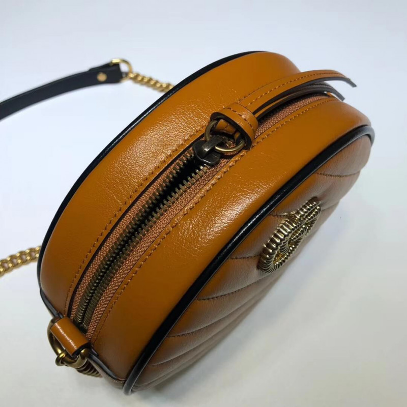 Replica Gucci Gg Marmont Mini Round Shoulder Bag 550154 Cognac1:1High-quality replica