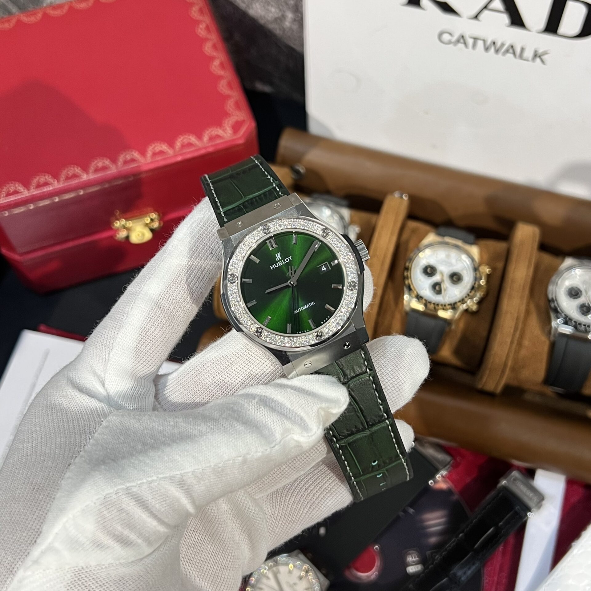 Hublot Replica 11 Watch Classic Fusion Titanium Green Dial With Moissanite Bezel 42mm - Elite Watch Atelier