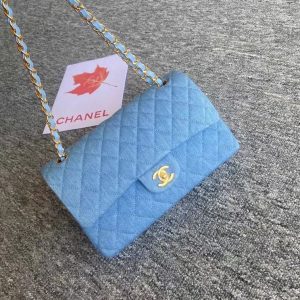 Chanel Classic Medium Blue Lambskin Rainbow Hardware – CB0311:1High-quality replica