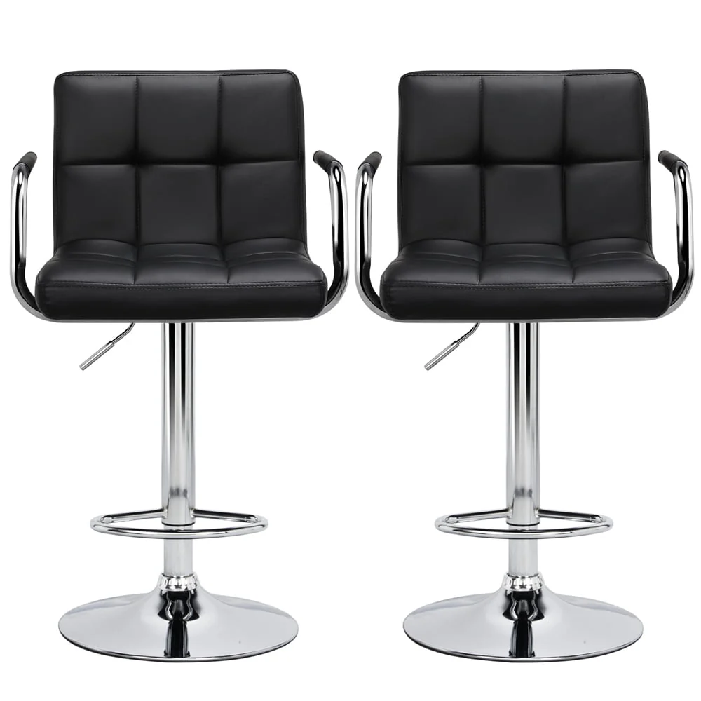 Yaheetech 2pcs PU Leather Adjustable Bar Stools for Dining Room, Black - Image 4