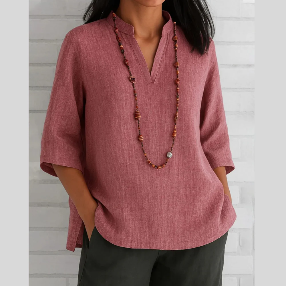 Full Size Notched Three-Quarter Sleeves Blouse Plus Size - ZKZOOK