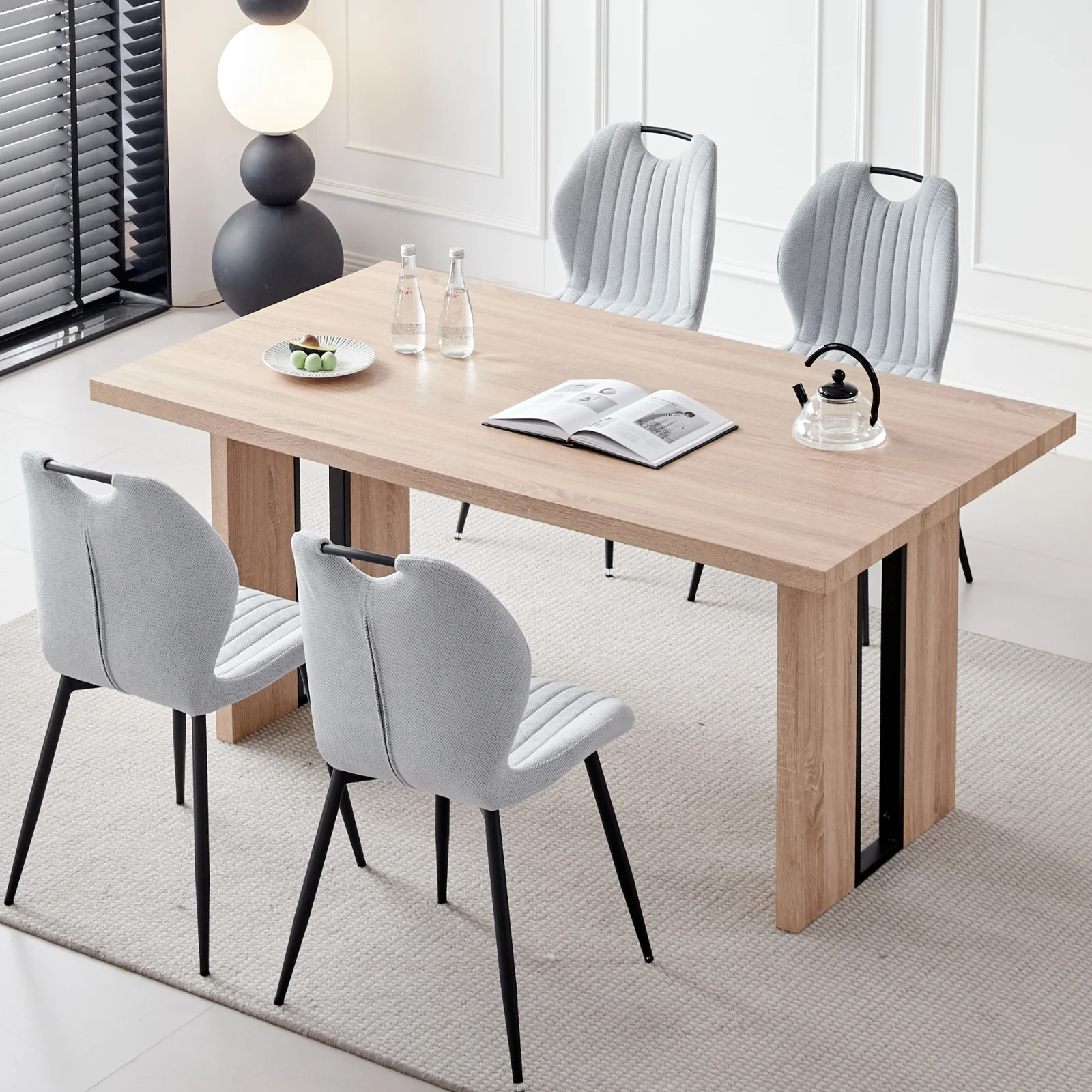5pcs Rectangle Dining Table Chairs Set for 4, 63" Farmhouse Wood Kitchen Table with 4 Upholstered Mid Century Modern Boucle Chairs for Dinner, Living Dining Room, Apartment, Beige - Image 13