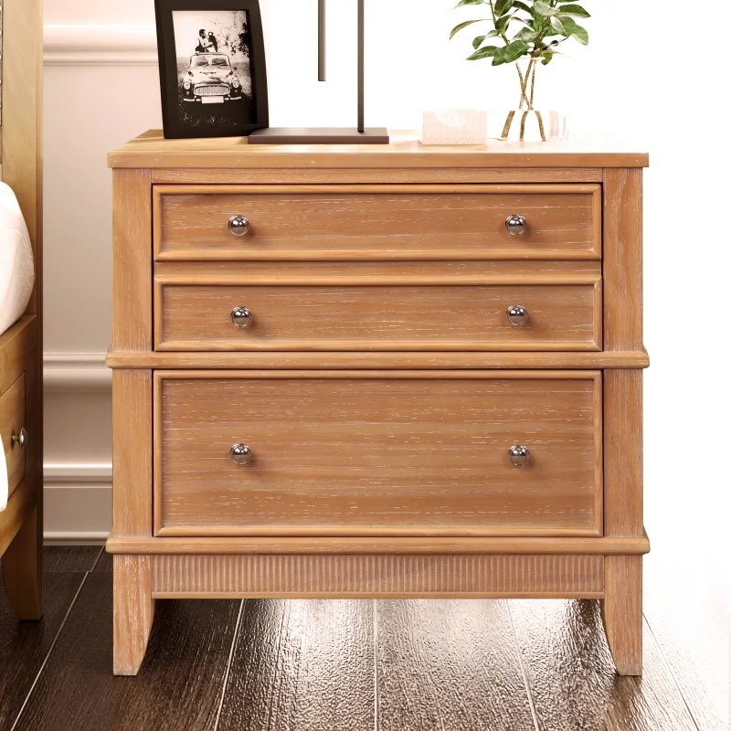 Solid Wood Nightstand with 3 Drawers,Modern End Table Storage Chest Bedside Table Sofa Table Storage Cabinet for Living Room,Bedroom