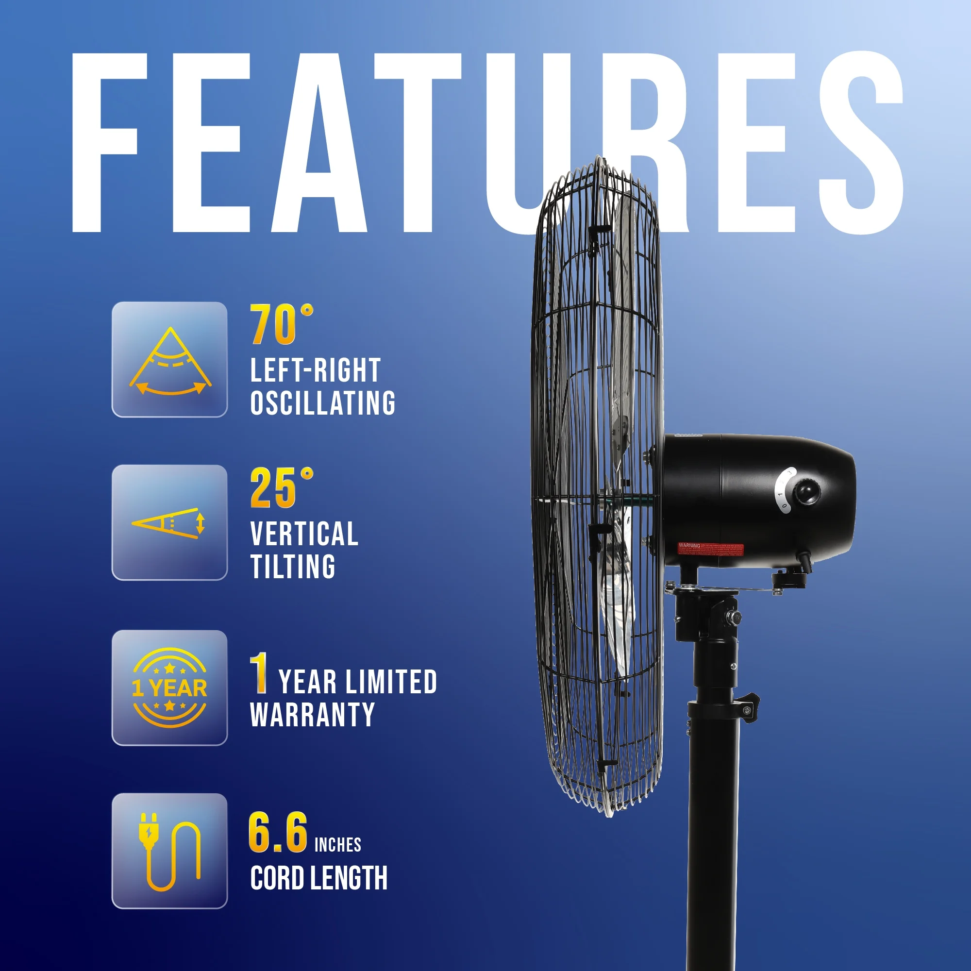 Tornado - 20 Inch High Velocity Metal Oscillating Pedestal Fan - Commercial, Industrial Use Water-Resistant - Image 25