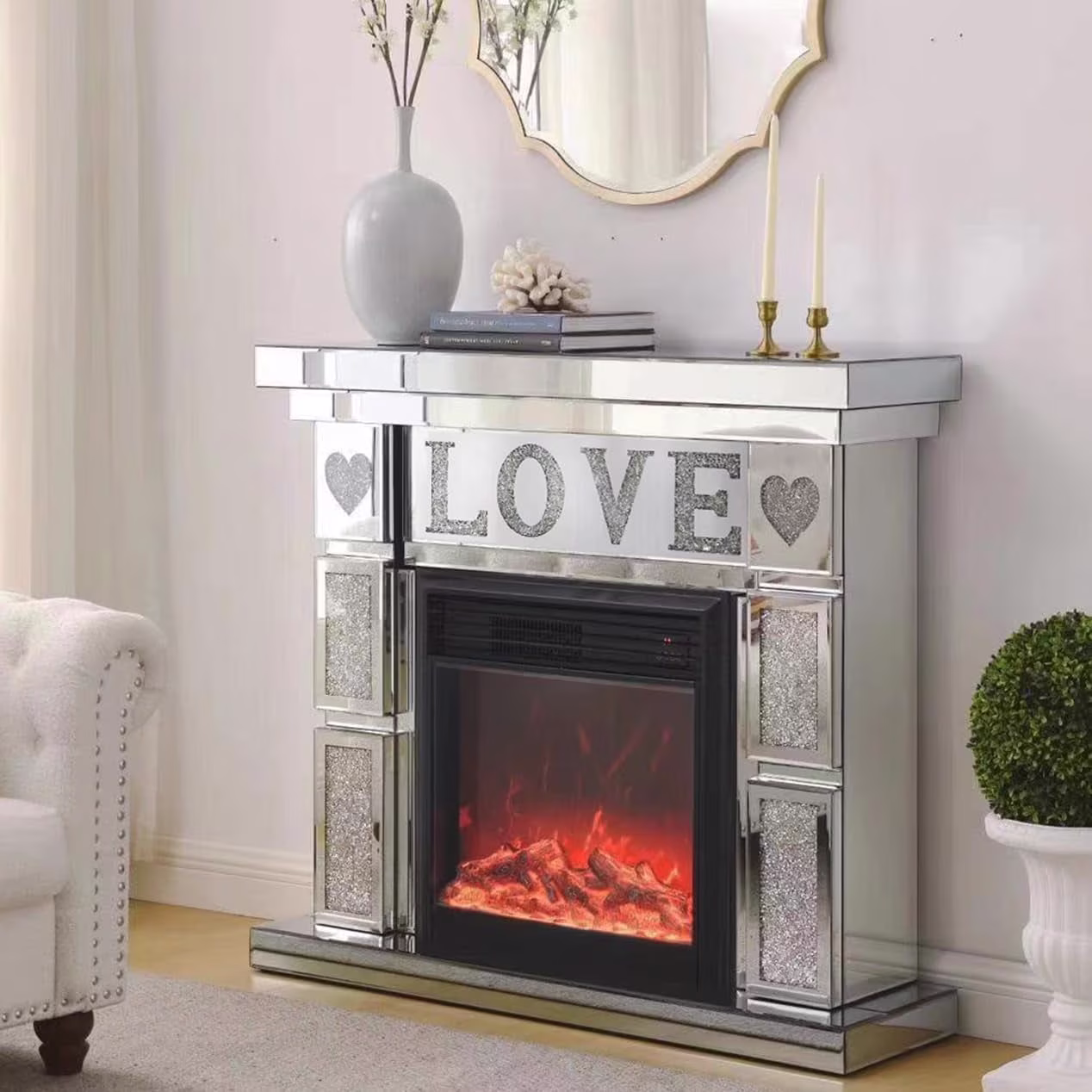 IKIFLY 47.24L x 41.33 H Mirrored Electric Fireplace - Image 3