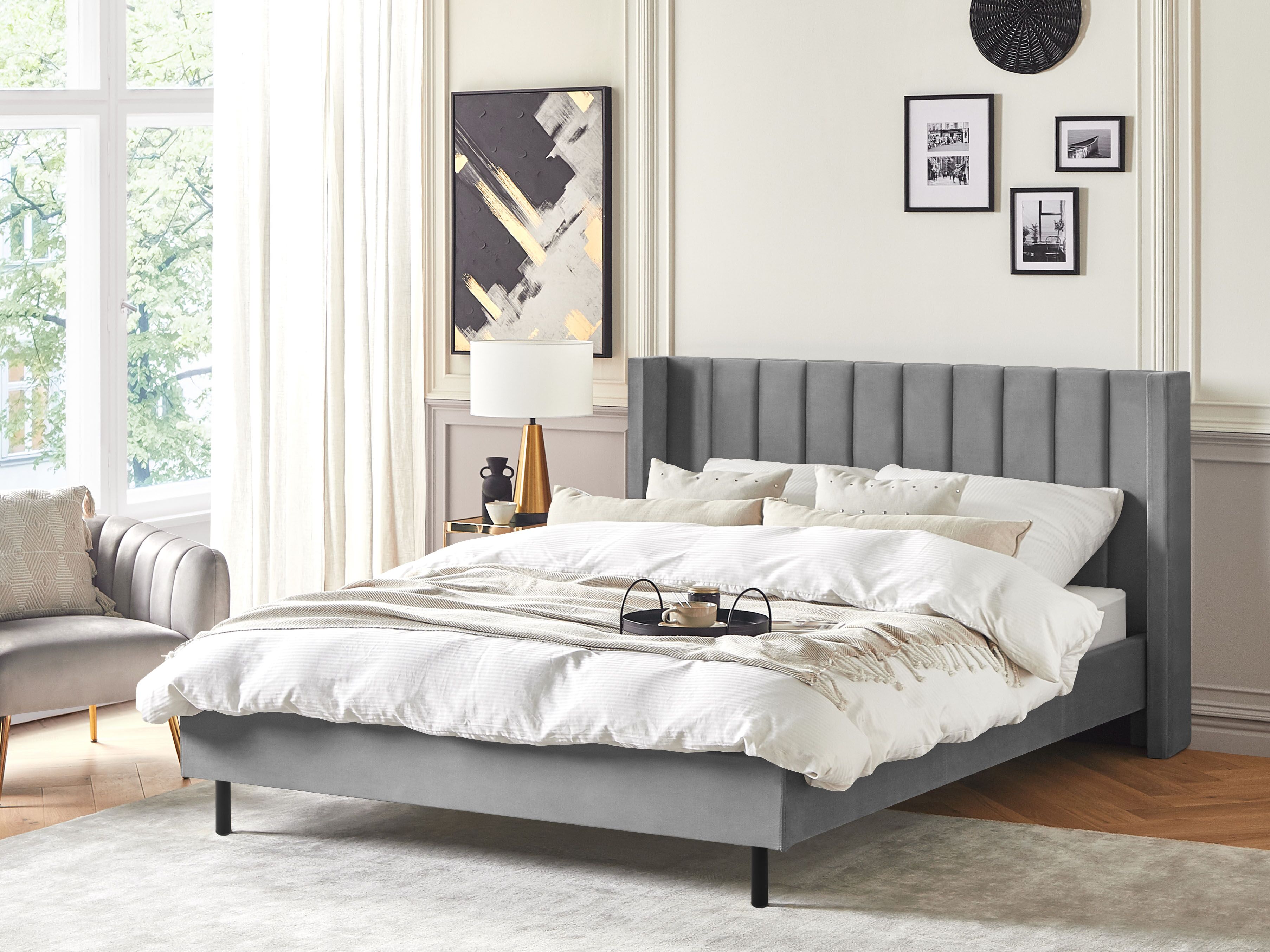 Bed Velvet VILLETTE 180 x 200 cm (EU Super King) Grey