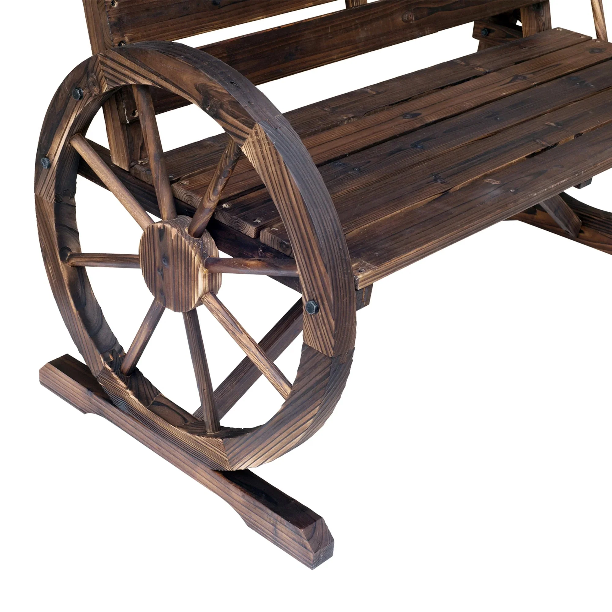 Outsunny Wooden Wagon Wheel Bench, 2-Person, Fir Wood, Carbonized, 41.5in L x 23.25in W x 29.5in H - 84B-183 - Image 11 Outsunny Wooden Wagon Wheel Bench, 2-Person, Fir Wood, Carbonized, 41.5in L x 23.25in W x 29.5in H - 84B-183 - Image 11