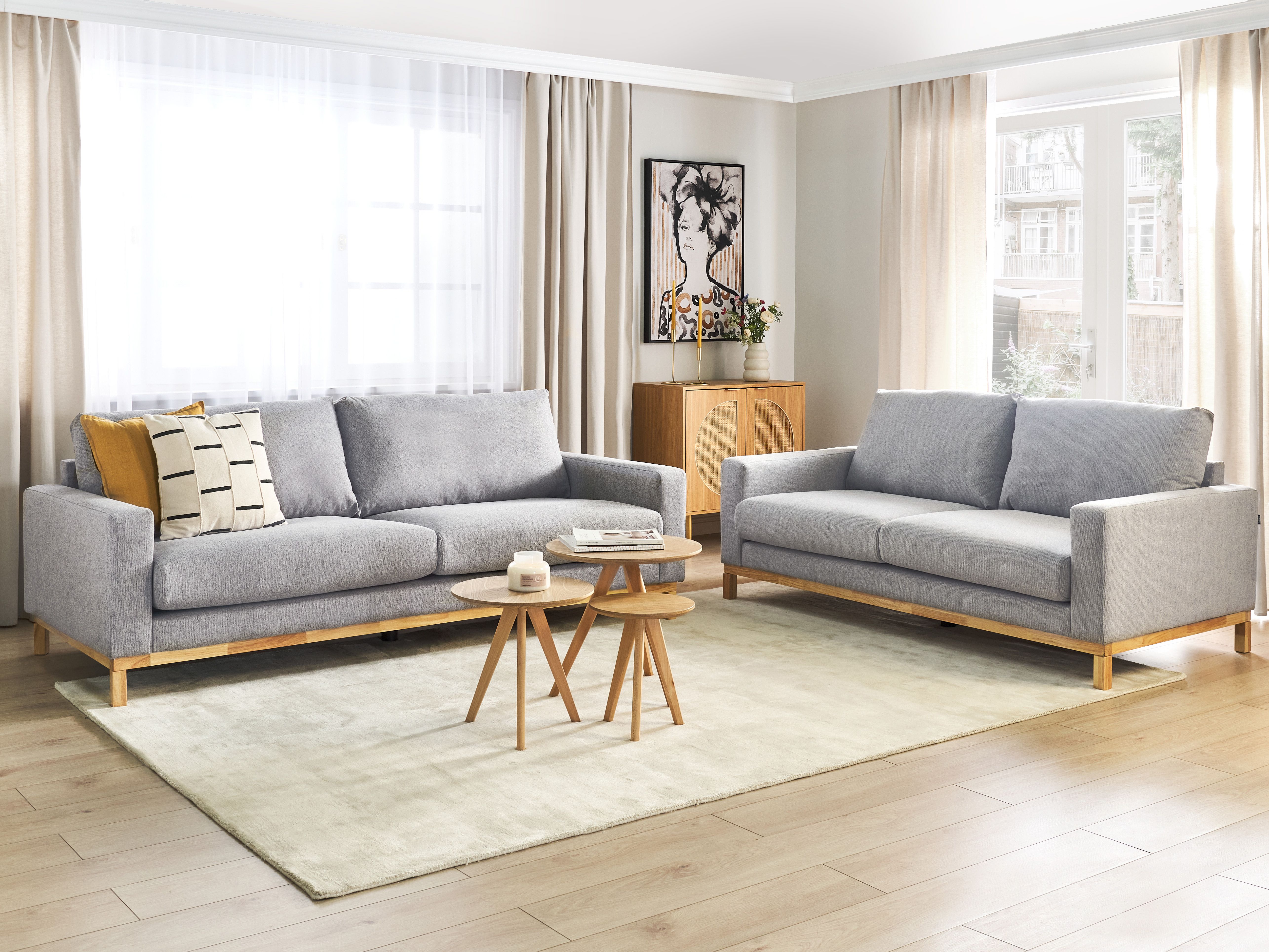 Living Room Set 5 Seater SIGGARD Fabric Grey