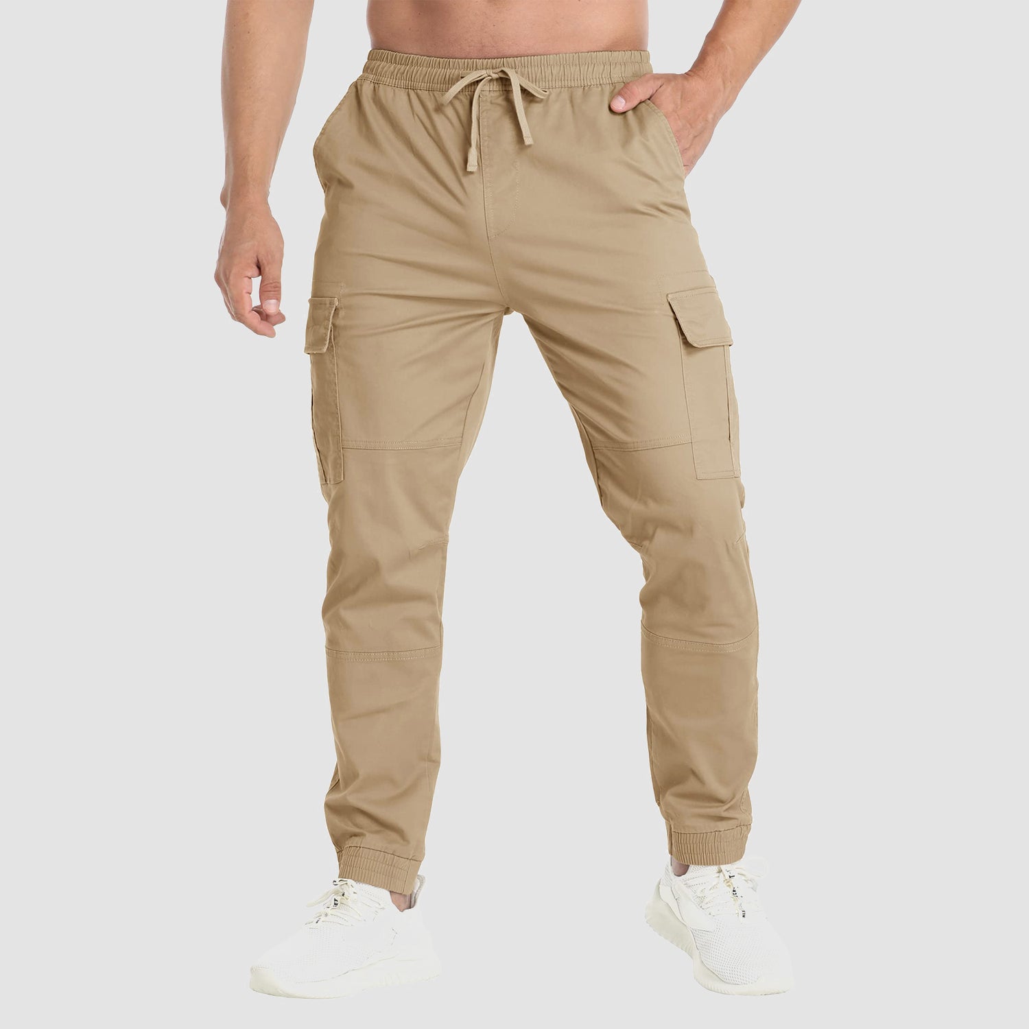 Men's Cargo Pants Elastic Waist Hiking Ripstop Outdoor Casual Fishing Pant with 5 Pockets