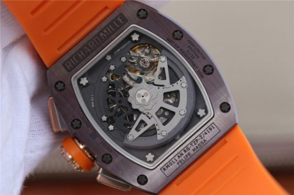 Replica Richard Mille RM011 Felipe Massa RG Chrono Brown Skeleton Dial Orange Rubber Strap A7750 - Top club
