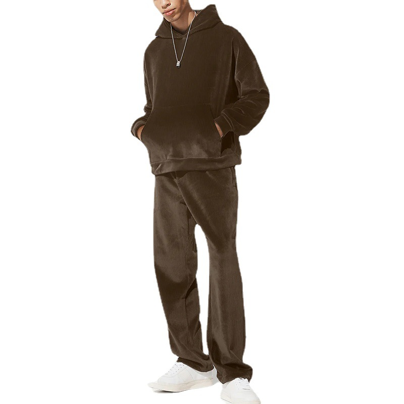 Men's Dark Brown Corduroy Autumn and Winter Two Piece Set