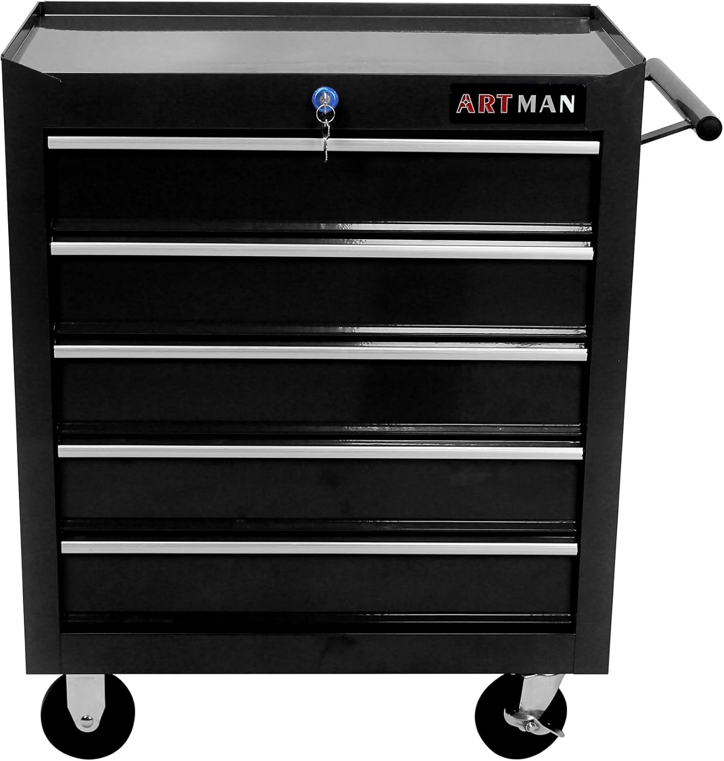 5-Drawer Rolling Tool Chest Cabinet, Large Capacity Metal Tool Box with Wheels and Keyed Locking, Roll Around Storage Organizer Tool Cart for Garage, Warehouse, Work Shop (Black07)