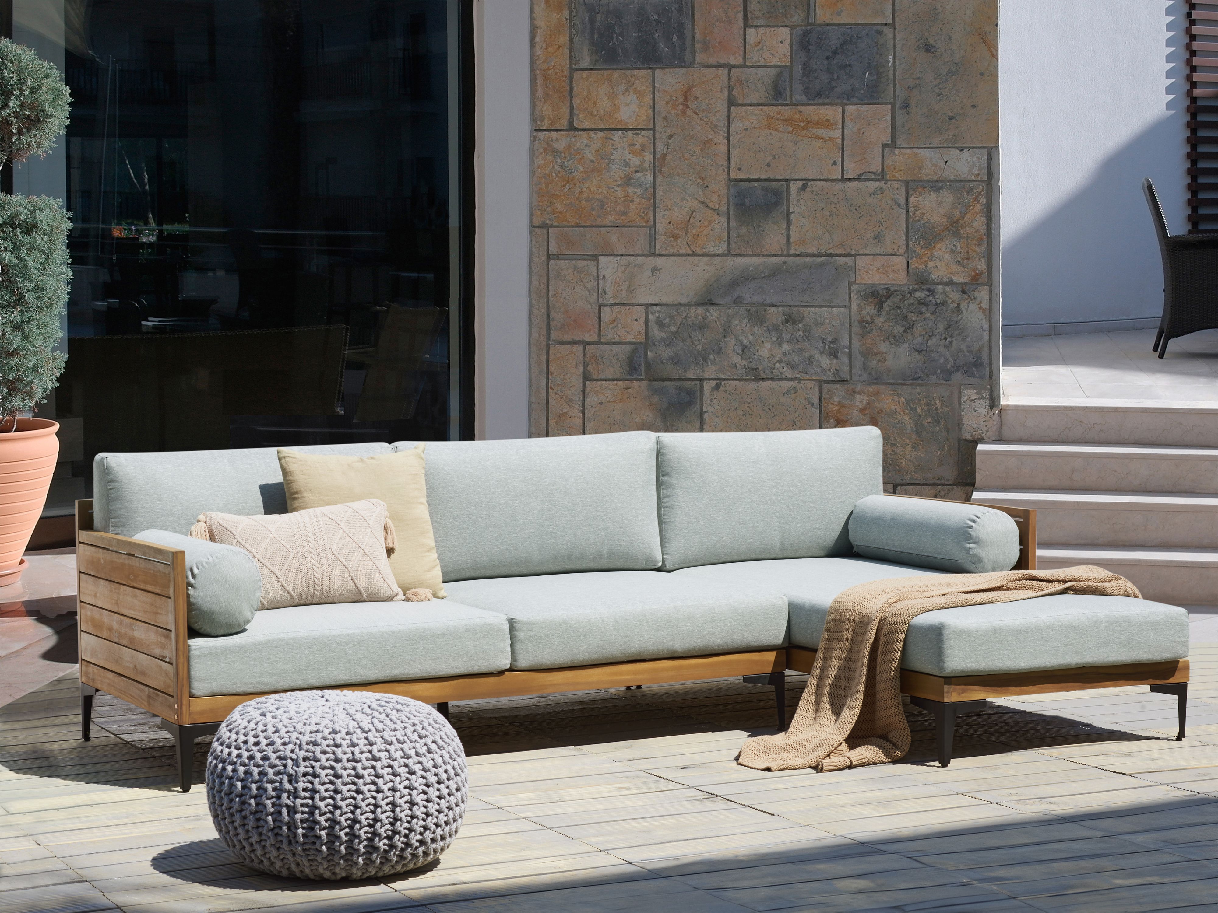 Garden Corner Sofa 4 Seater CAVEZZO Left Hand Certified Acacia Wood Grey