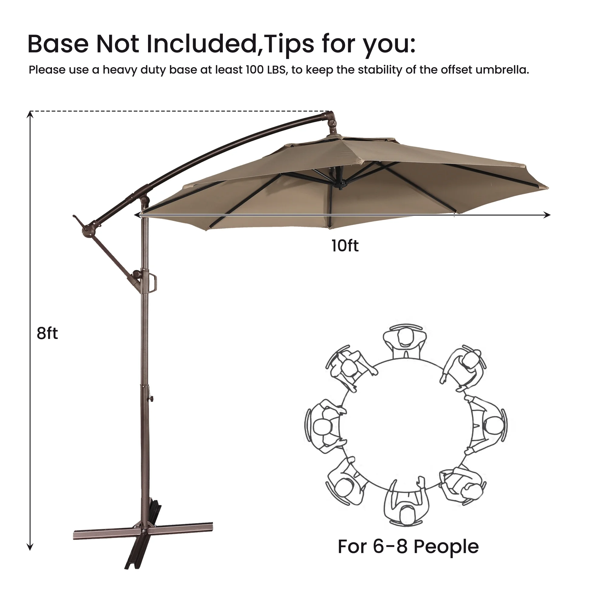 Mondawe 10ft Solar Lights Offset Cantilever Patio Umbrella - with Light, LED Lighted Offset Hanging Patio Outdoor Market Umbrella UPF50+ UV Protection with Crank,Navy Blue - Image 18