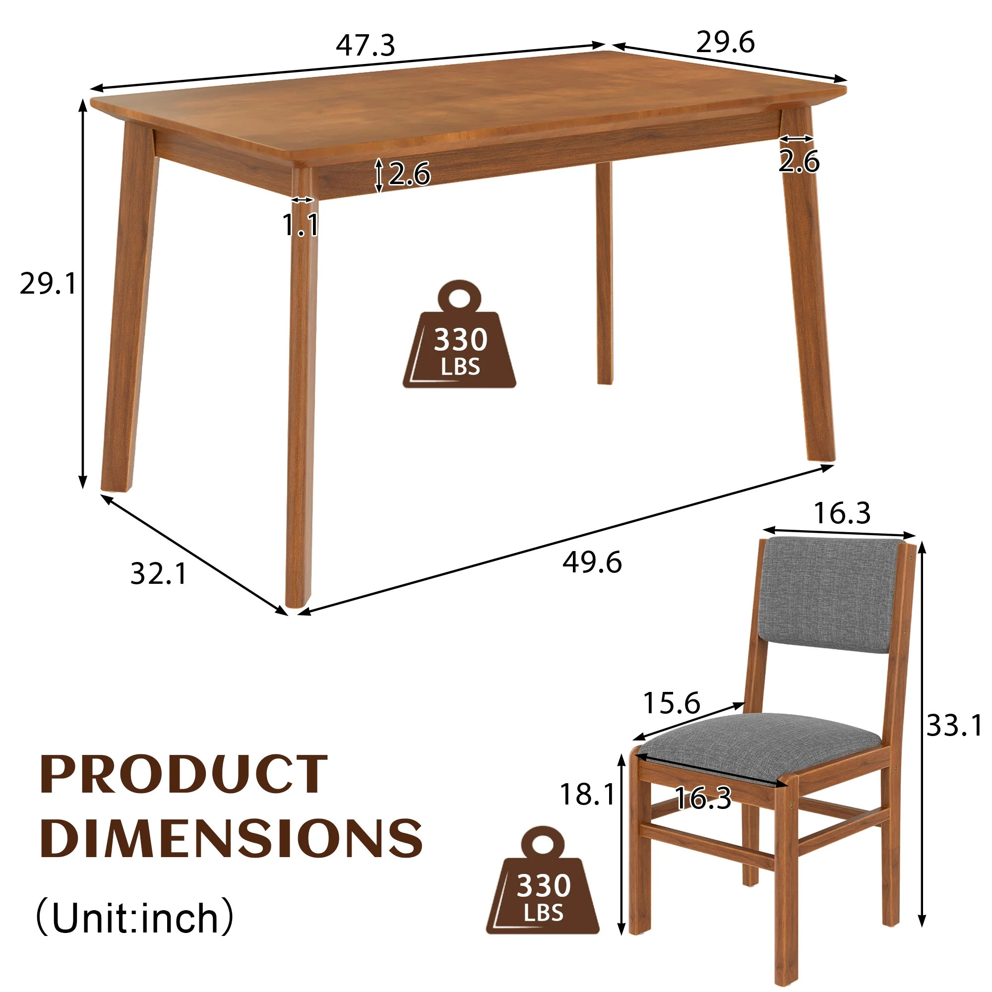 Harper & Bright Designs Compact Dining Table Set for 4, 5 Pieces Retro Wood Rectangle Dining Table Set with 4 with Upholstered Chair, Brown?