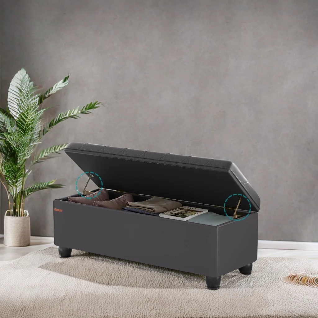 SONGMICS 46.5" Storage Ottoman Bench Storage Bench Bedroom Bench 330lb Load Capacity Solid Wood Legs Light Gray - Image 80