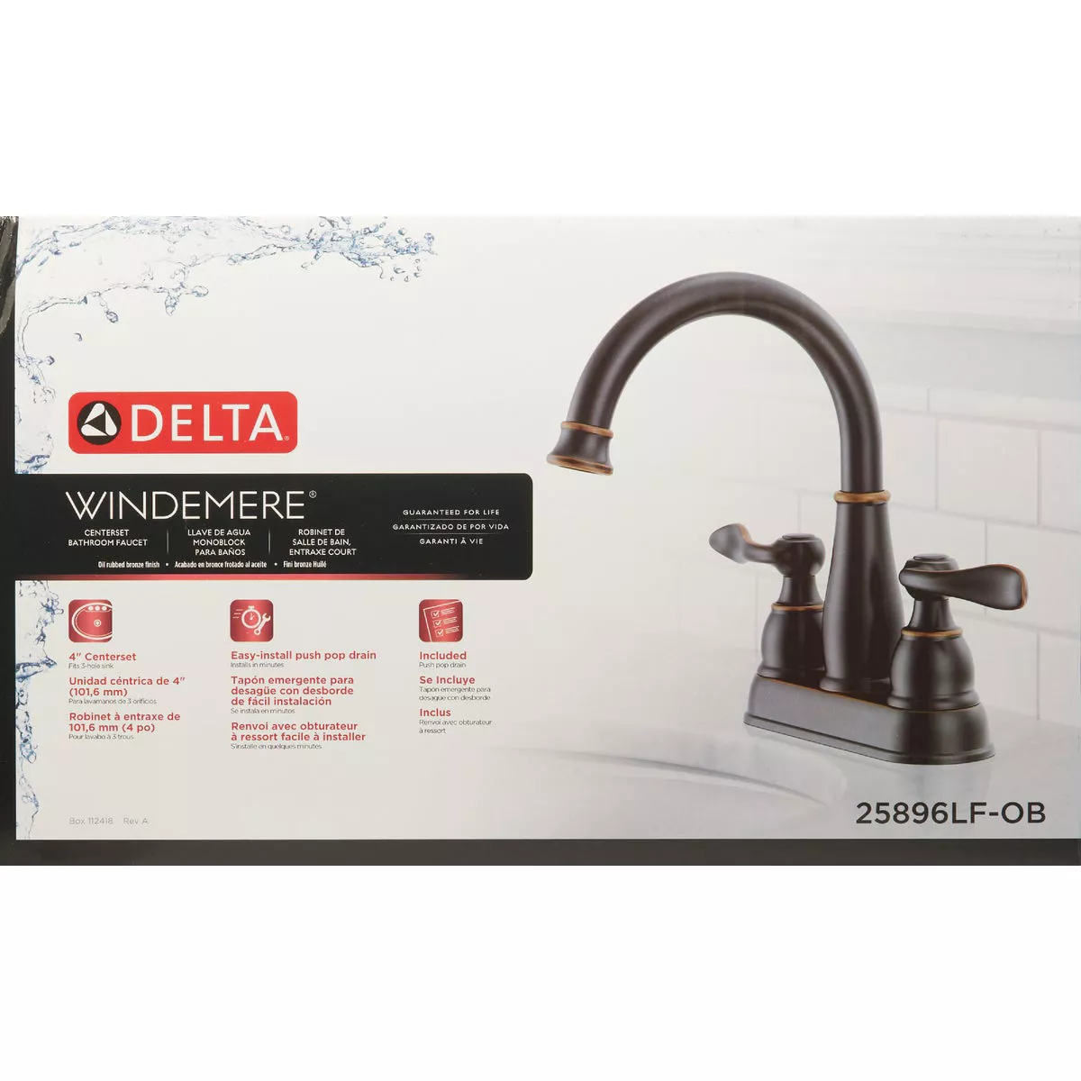 Delta Windmere Oil Rubbed Bronze 2-Handle Lever 4 In. Centerset Bathroom Faucet and Push Pop-Up with Overflow