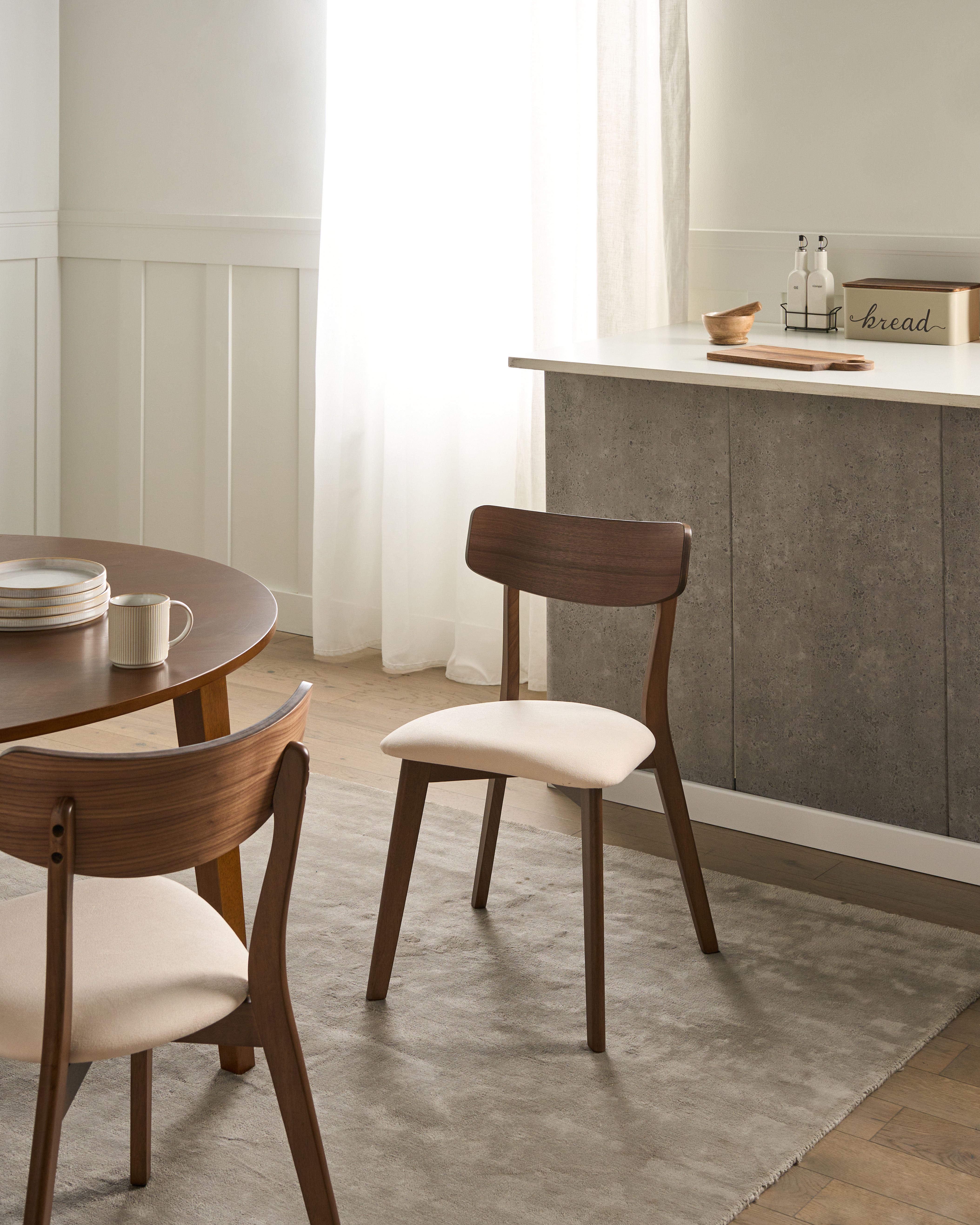 Set of 2 Dining Chairs HOPE Wood Off-White/ Dark Brown