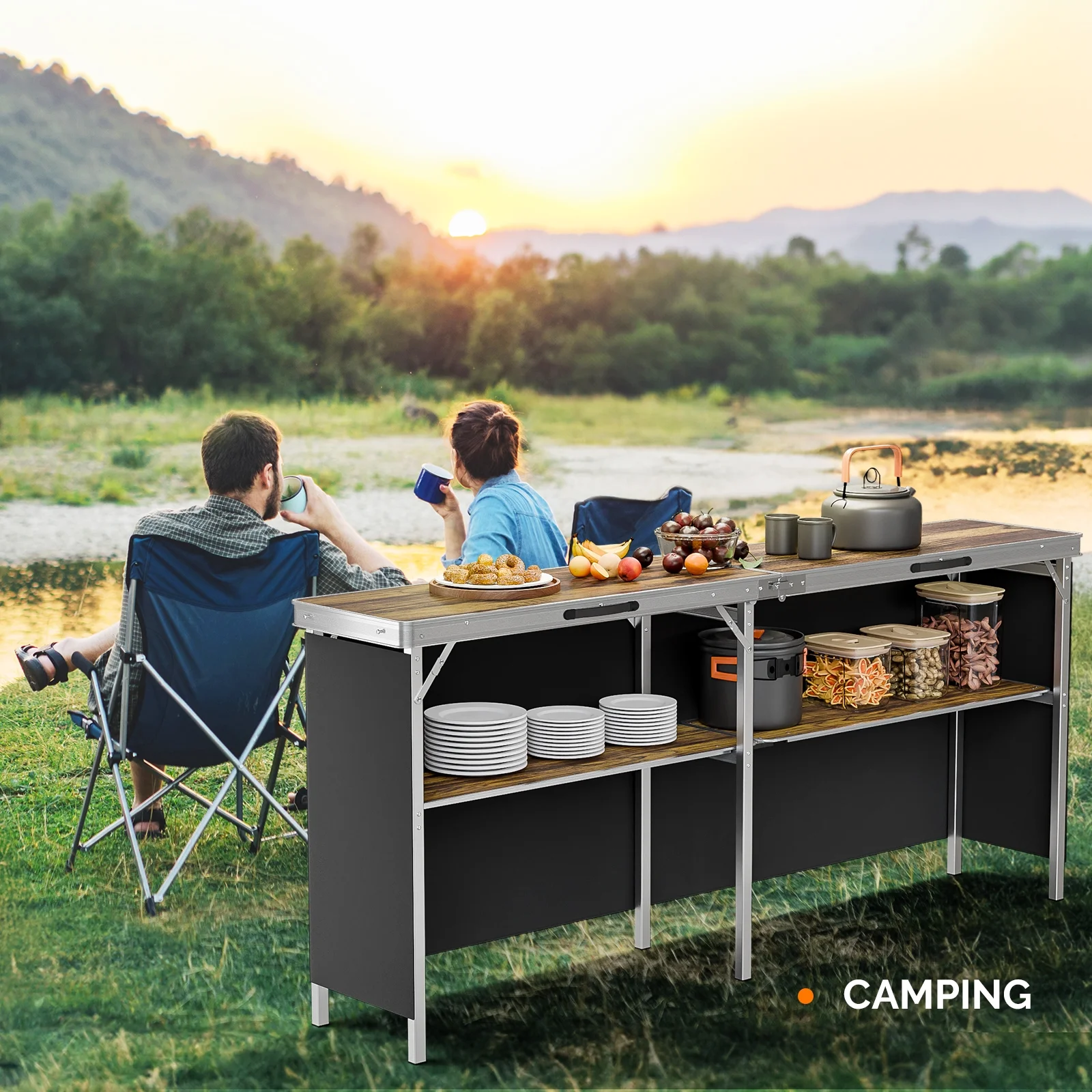Ktaxon 78" Foldable Bar Table, Mobile Bar with 3-Tier Shelves & Carry Bag - Perfect for Events, Parties, Camping, Picnics, Tradeshows, and Both Outdoor/Indoor Use (Comes with Black Skirt, Black) - Image 15