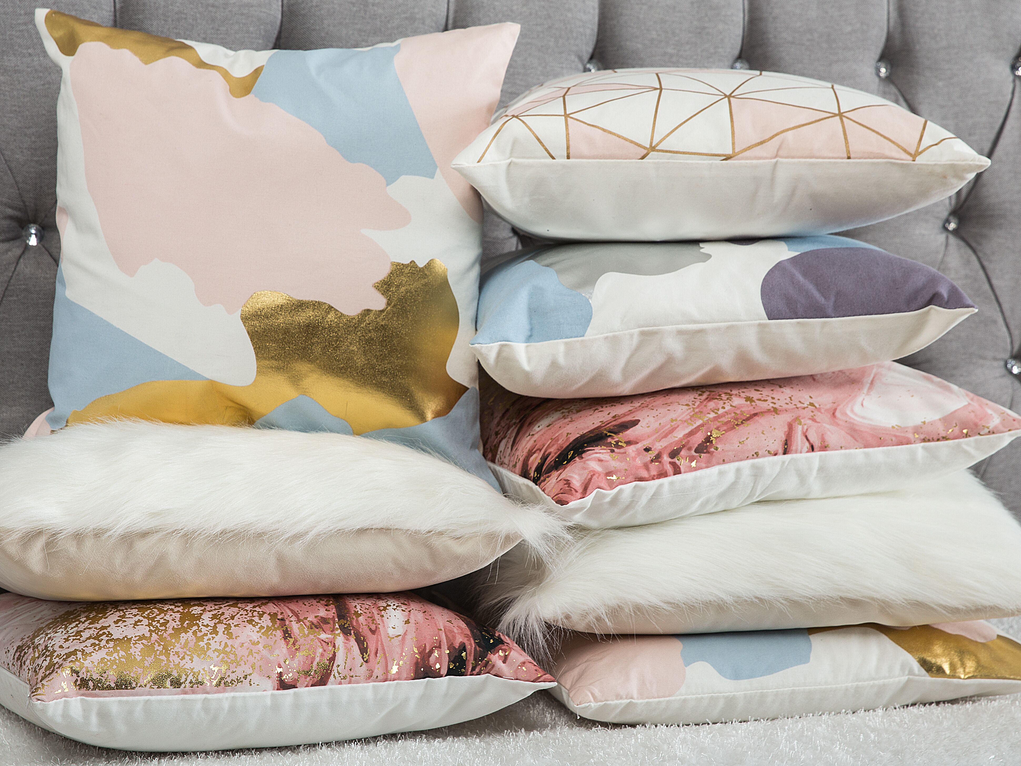 Set of 2 Decorative Cushions IXIA Cotton 45 x 45 cm Pink Abstract Pattern