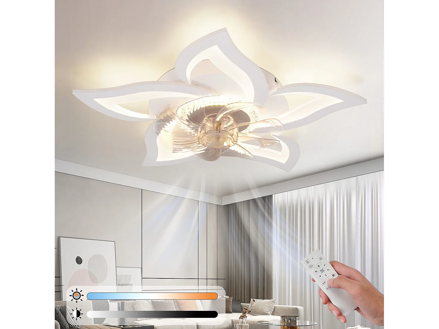NETTLIFE Ventilateur de Plafond avec Éclairage LED 48W Silencieux, Moderne Dimmable 3 Couleurs, 6 Vitesses, Télécommande, Blanc pour Chambre Enfant