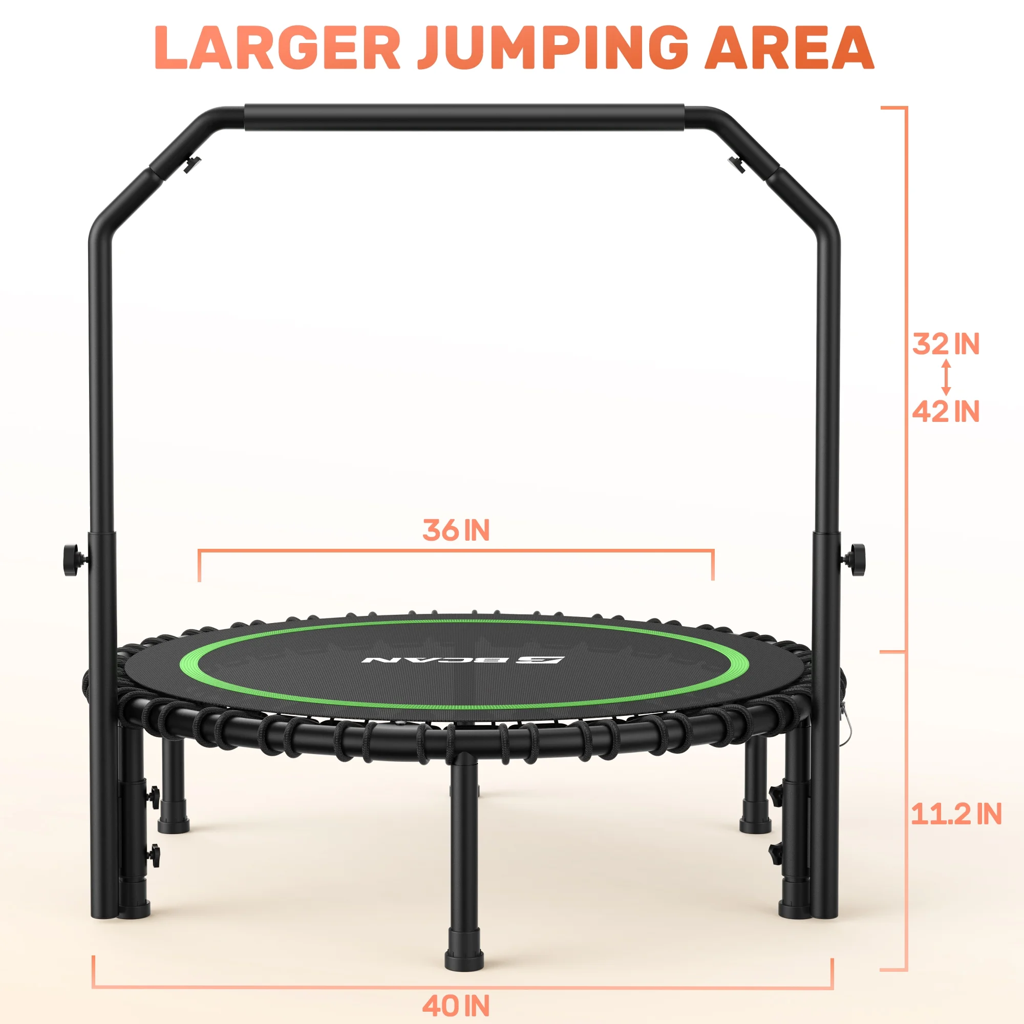 BCAN 450 LBS Foldable Mini Trampoline, 40" Fitness Trampoline with Bungees, Stable & Quiet Exercise Rebounder for Kids/Adults - Image 10