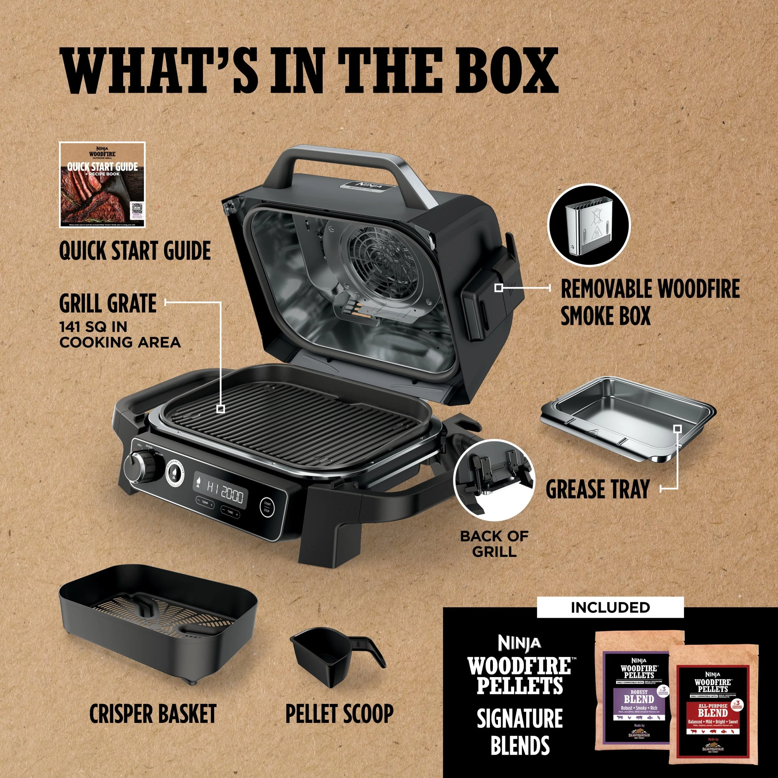 Ninja Woodfire 3-in-1 Outdoor Grill, Master Grill, BBQ Smoker, & Outdoor Air Fryer with Woodfire Technology, OG700